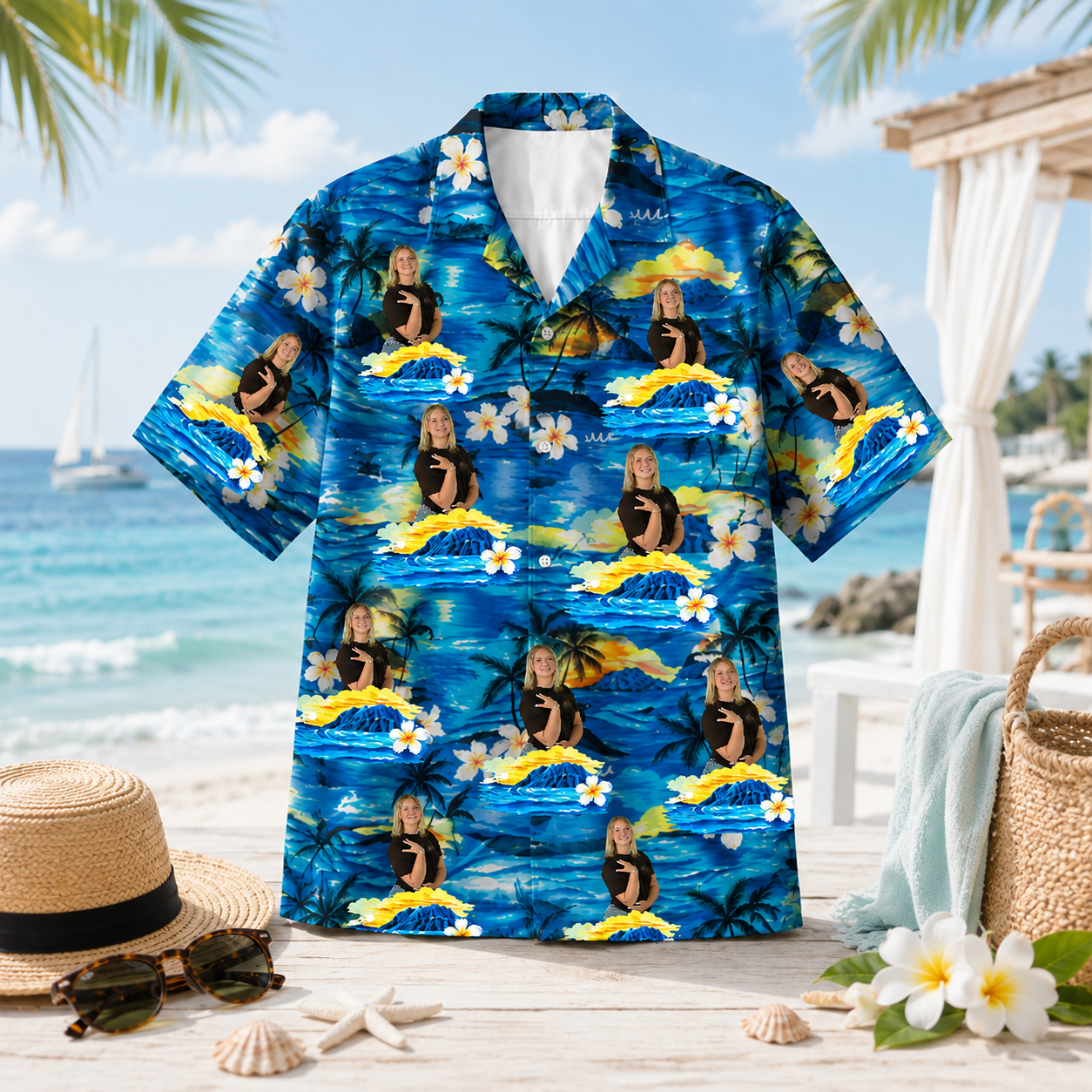 Personalized Custom Photo Hawaiian Shirt Human Pet Ocean Wave Tropical Vacation Gift