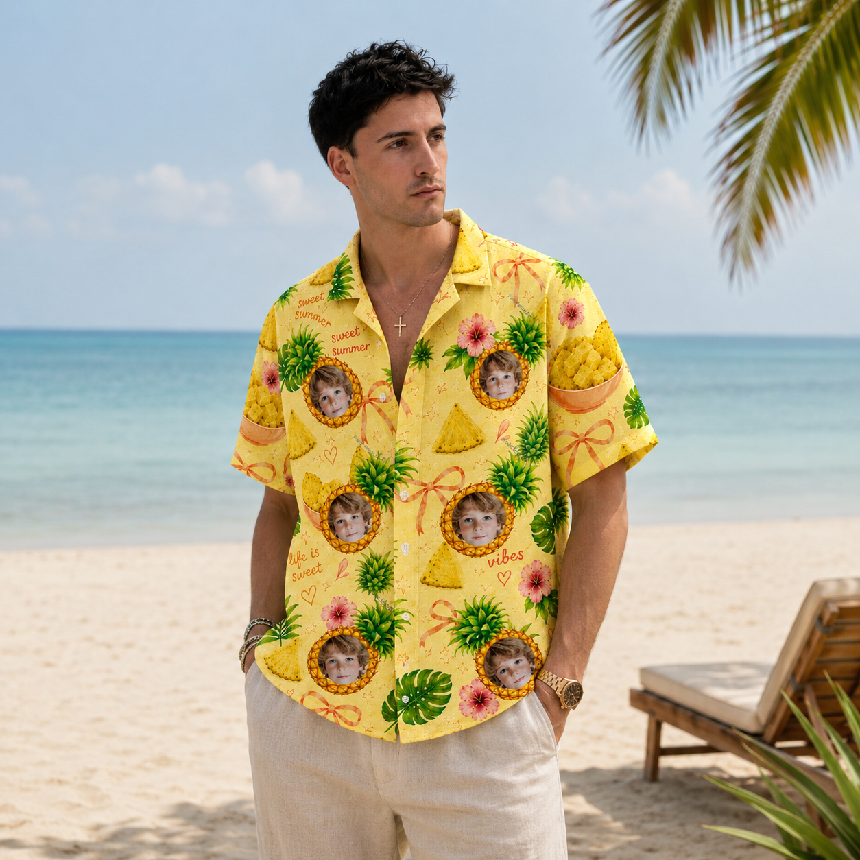 Personalized Pineapple Print Hawaiian Shirt - Custom Child Portrait Hawaiian Shirt