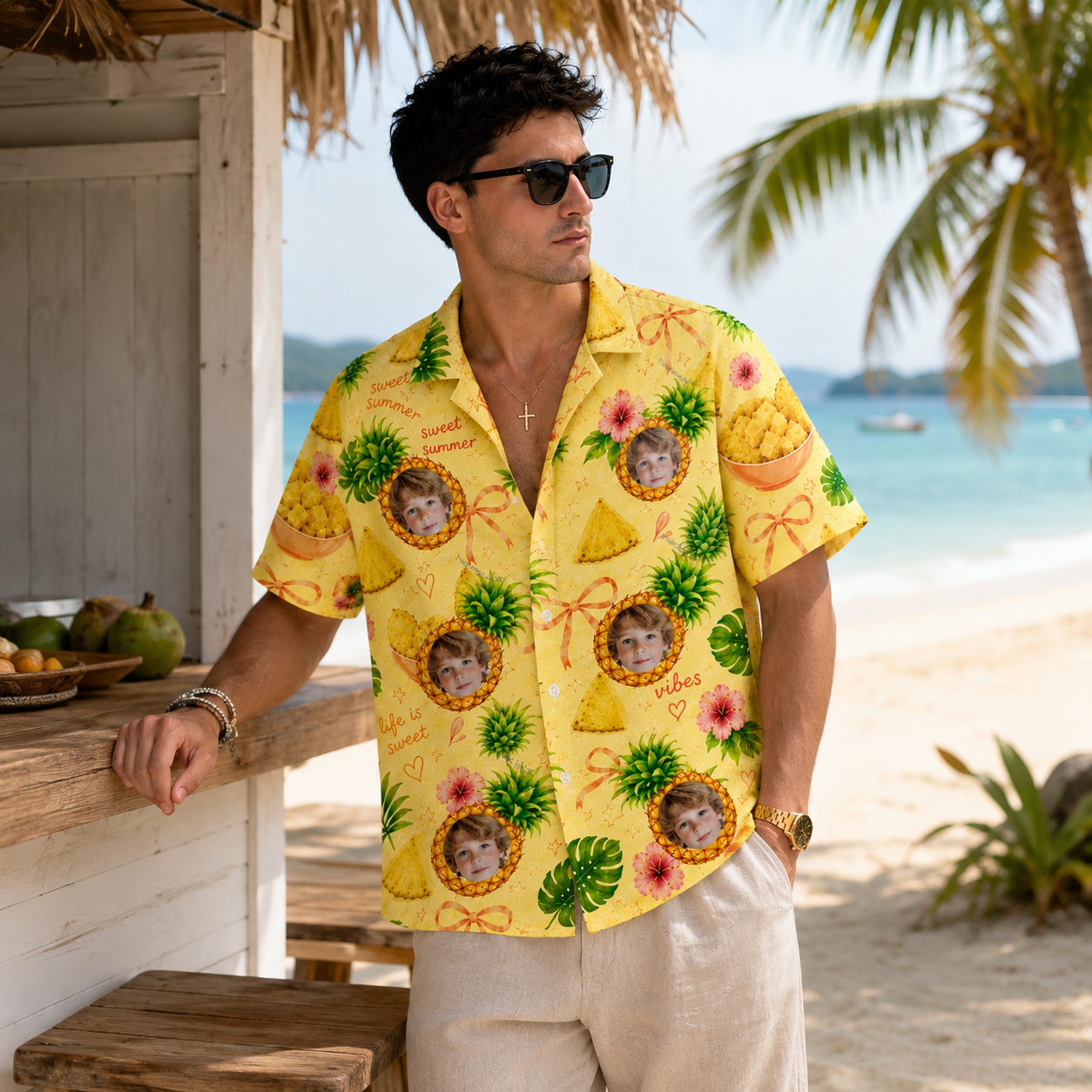 Personalized Pineapple Print Hawaiian Shirt - Custom Child Portrait Hawaiian Shirt
