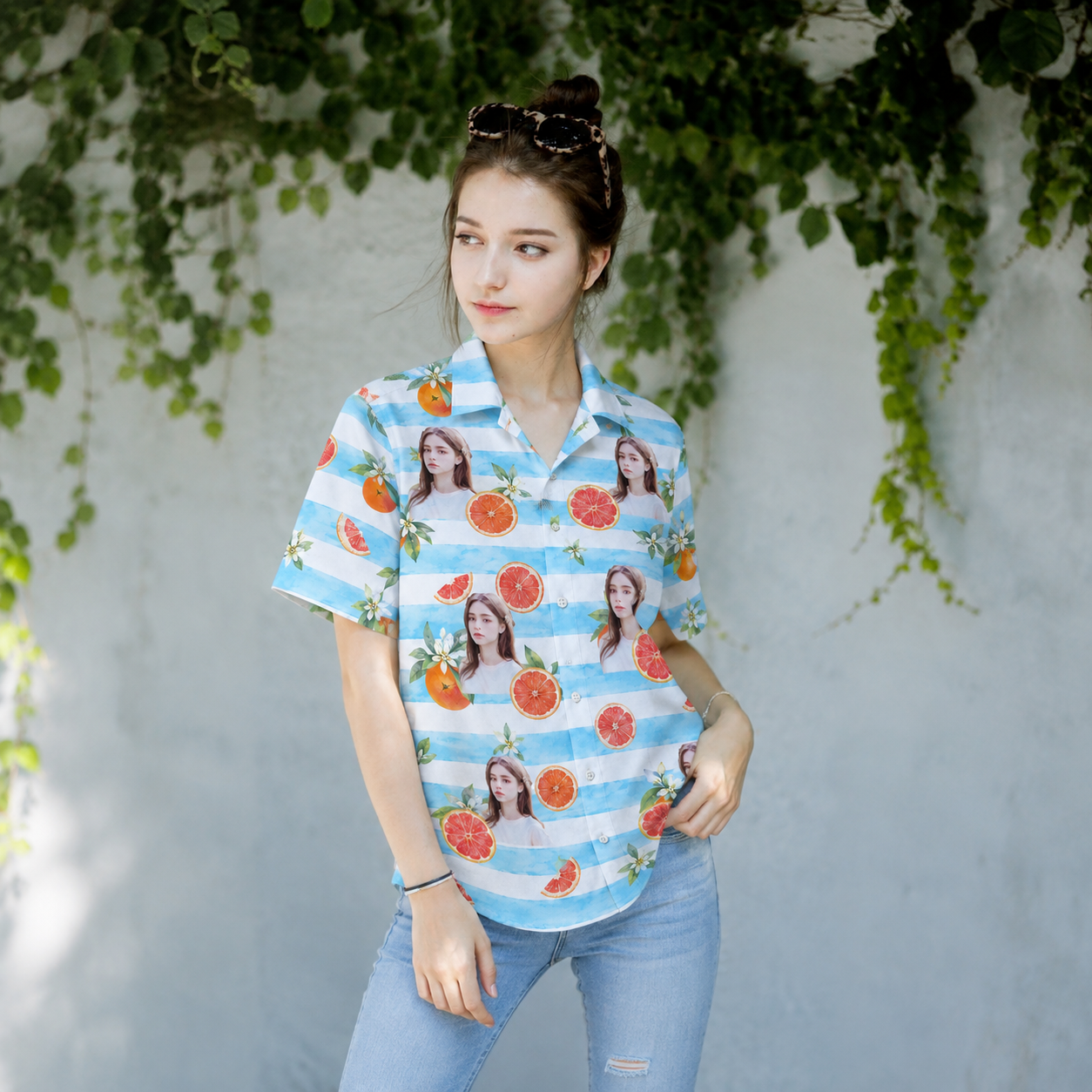 Grapefruit Orange Tropical Shirt - Personalized Portrait Hawaiian Shirt