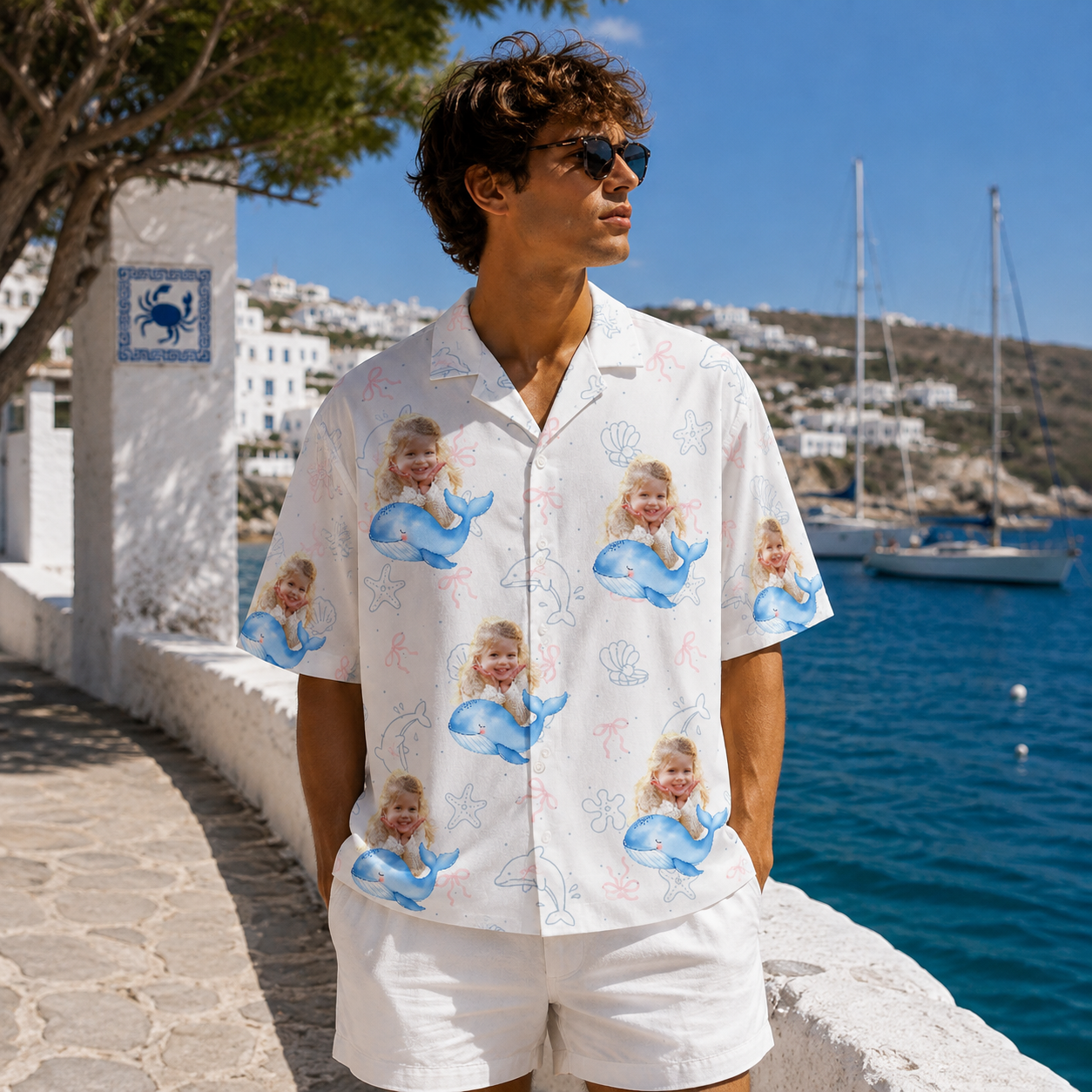 Little Mermaid Crew Hawaiian Shirt – Personalized Face Photo Whale Aloha Shirt, Custom Family & Friends Ocean Adventure Outfit