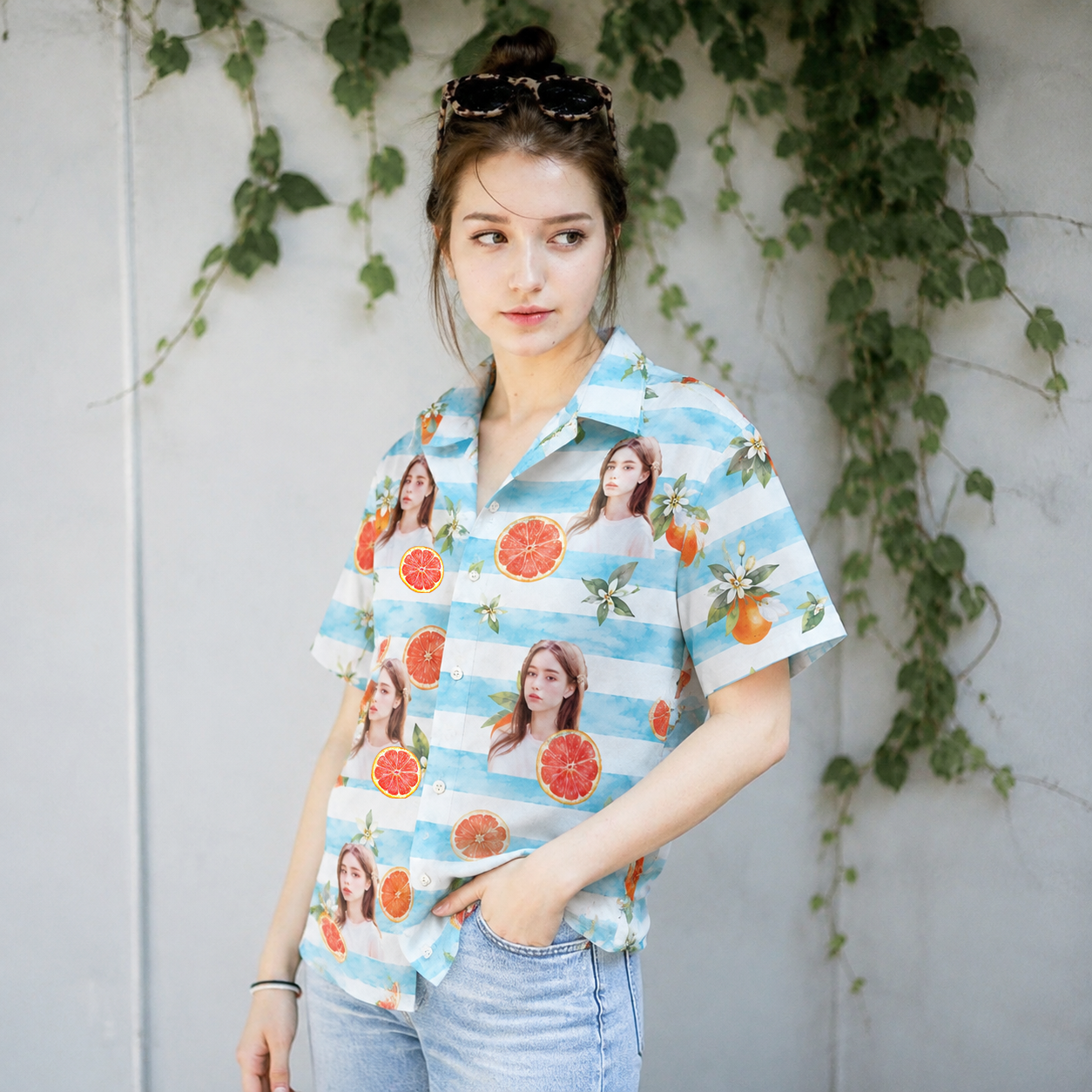Grapefruit Orange Tropical Shirt - Personalized Portrait Hawaiian Shirt