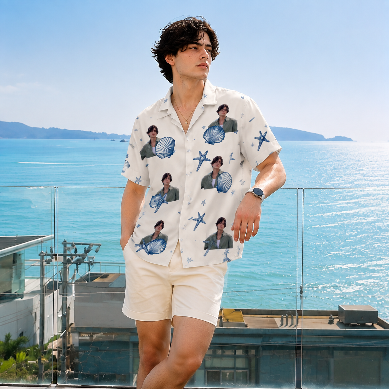 Seashell Starfish Hawaiian Shirt - Custom Photo Hawaiian Shirt, Personalized Portrait Shirt