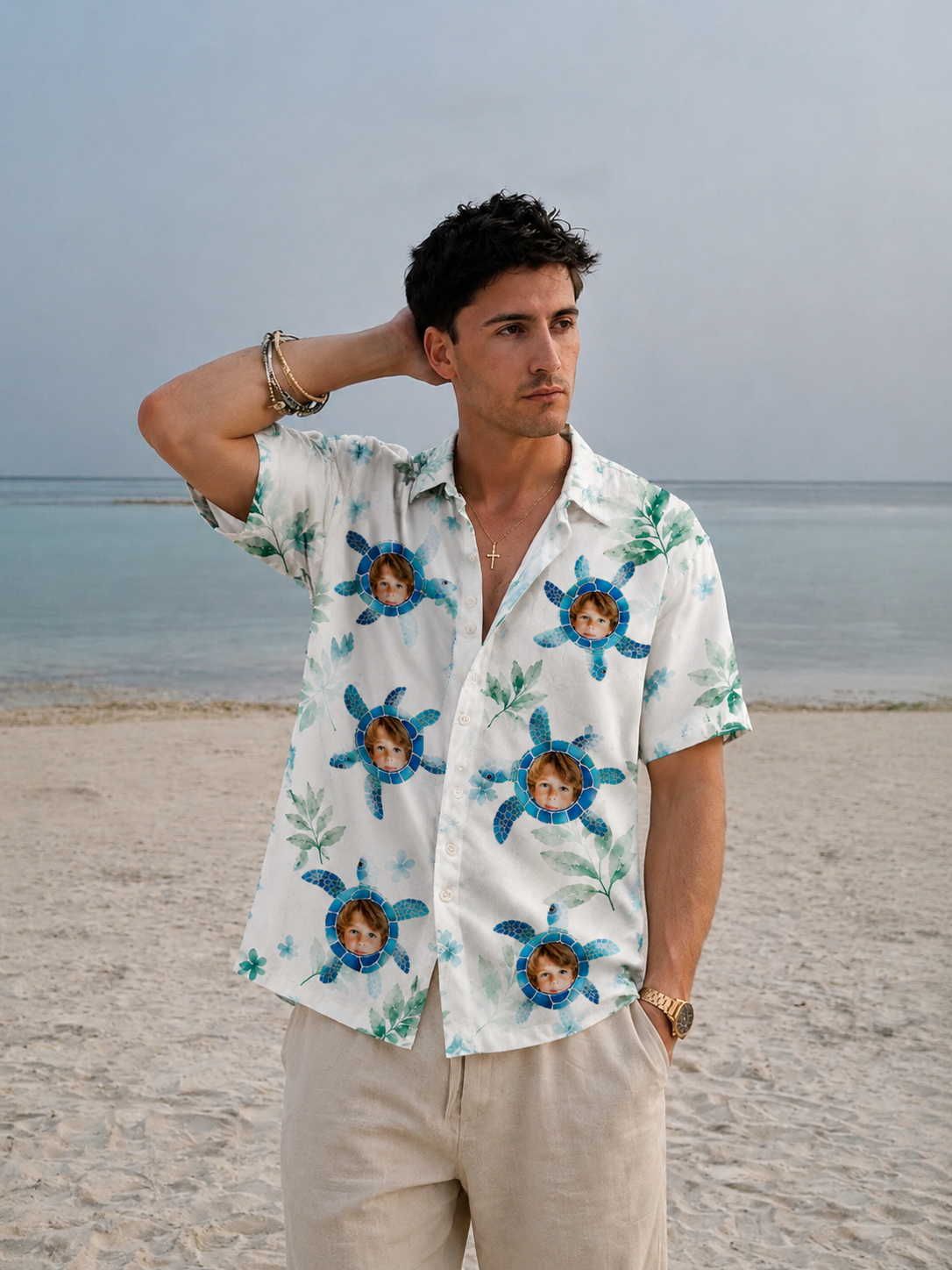 Sea Turtle Tropical Shirt - Custom Kids Photo Hawaiian Shirt, Personalized Face Shirt