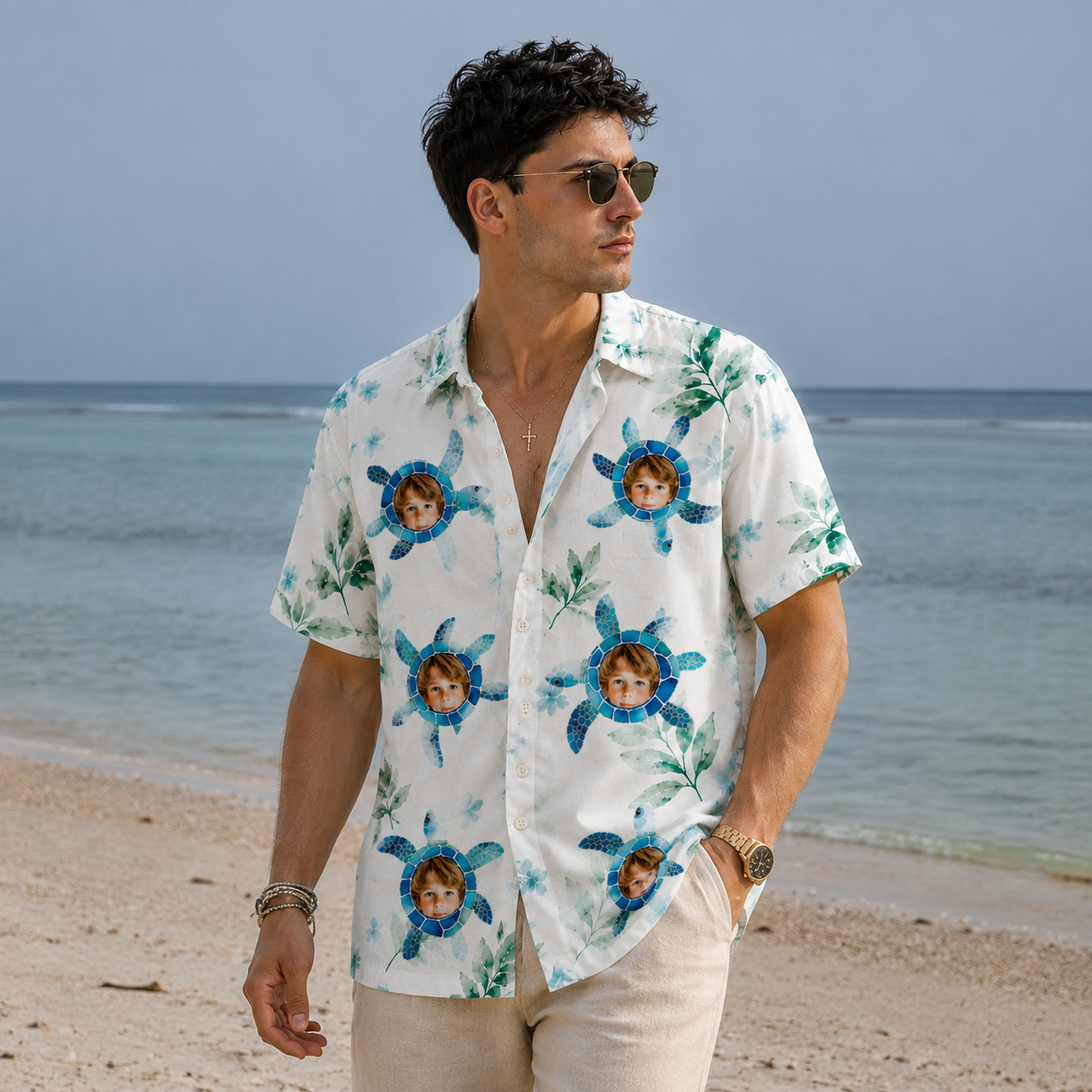Sea Turtle Tropical Shirt - Custom Kids Photo Hawaiian Shirt, Personalized Face Shirt