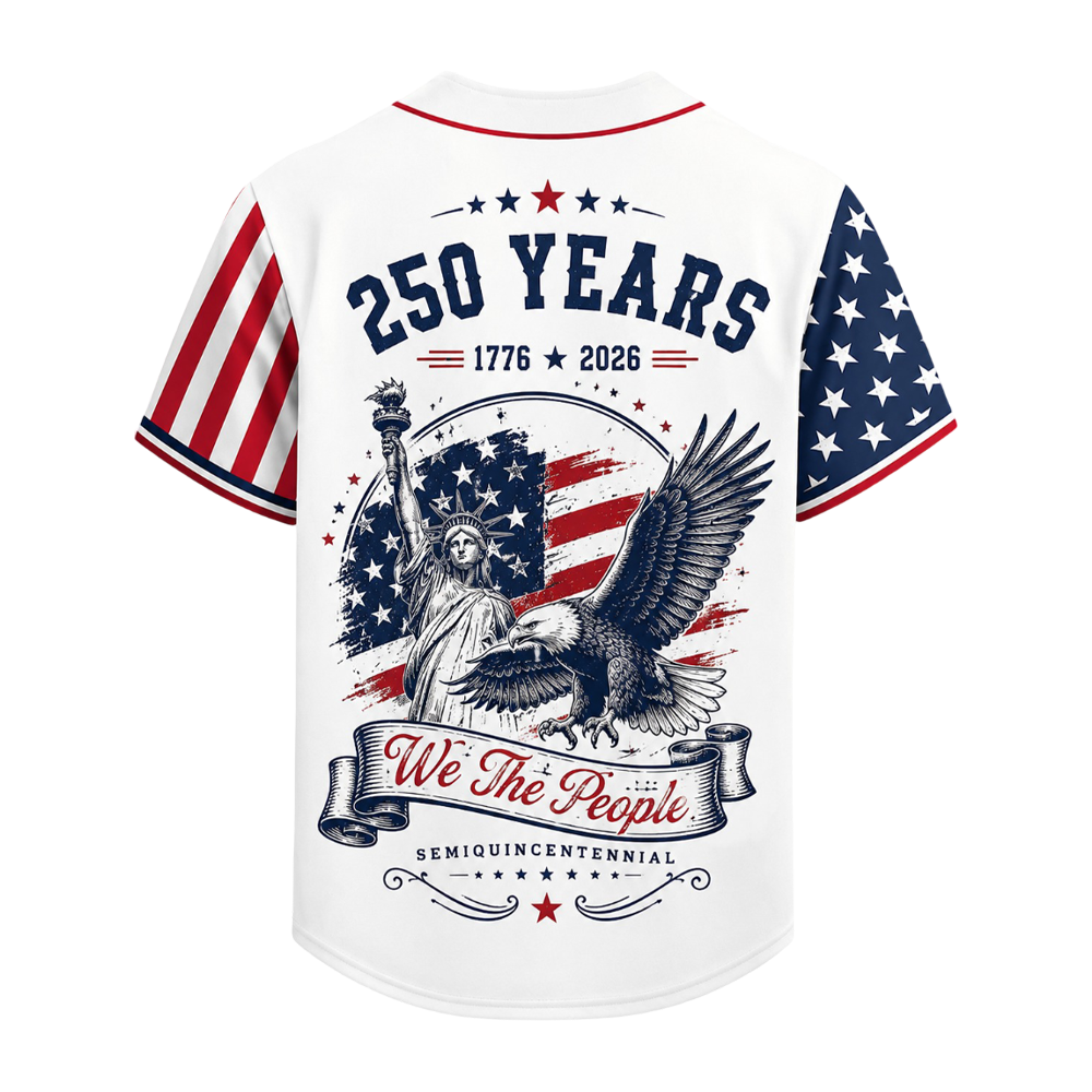 250 Years We The People Baseball Jersey, USA 1776-2026 Patriotic Anniversary Shirt XL