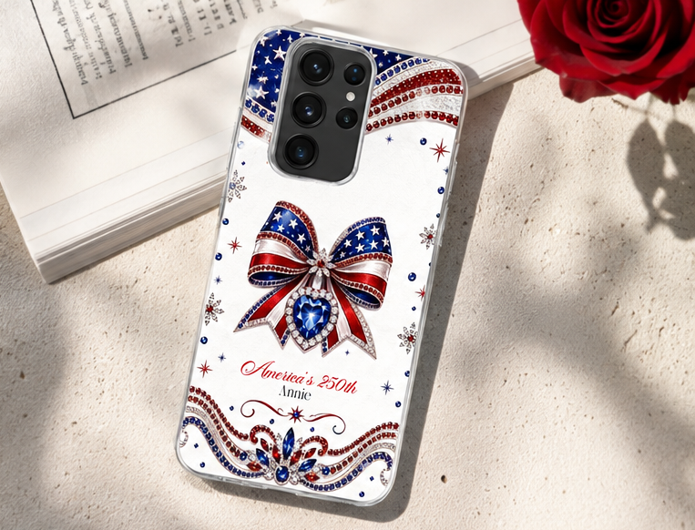 America's 250th Bow, Personalized Clear Phone Case, Gift For Her