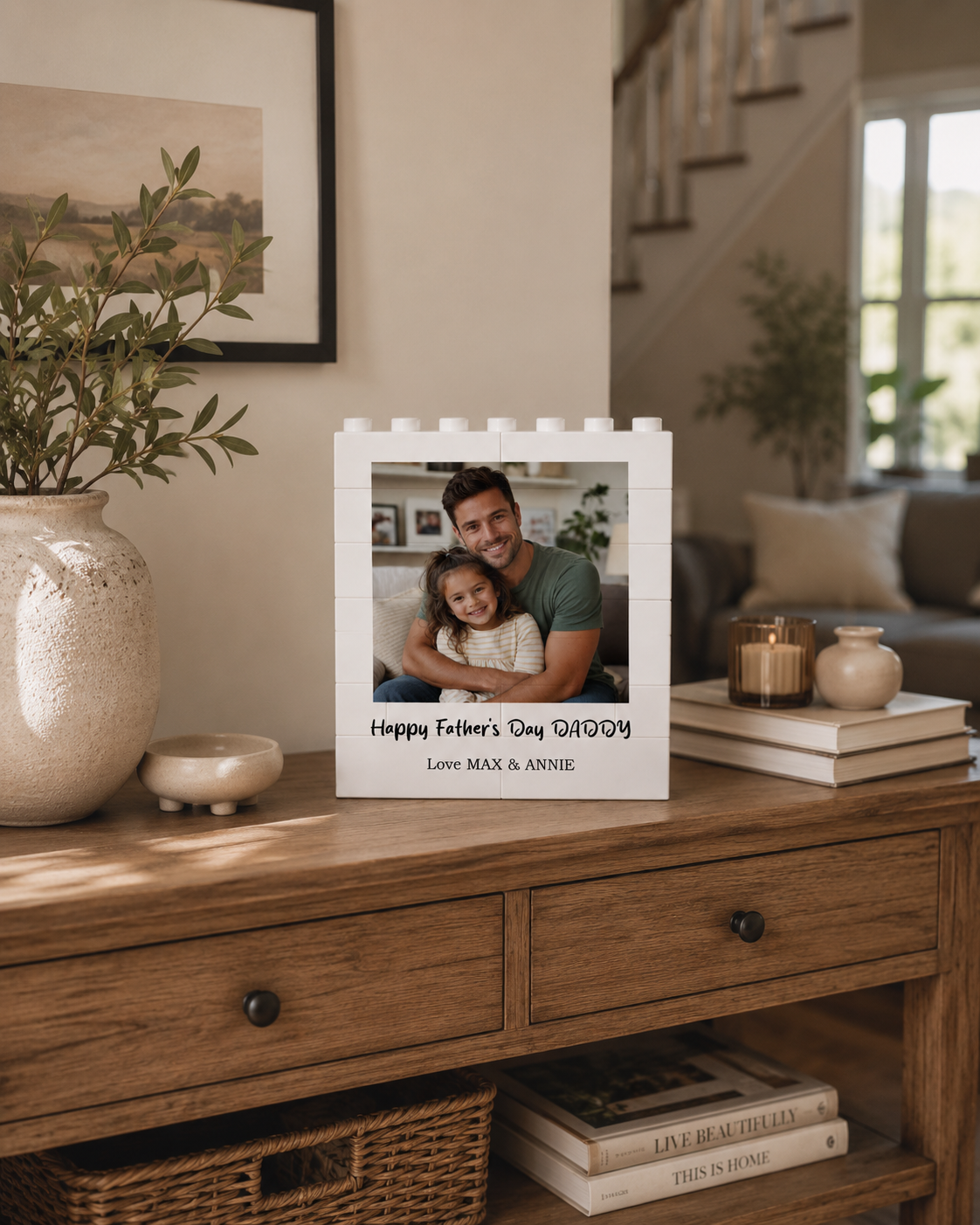 Personalised Photo Father's Day Building Brick Block Gift For Dad, Father's Day