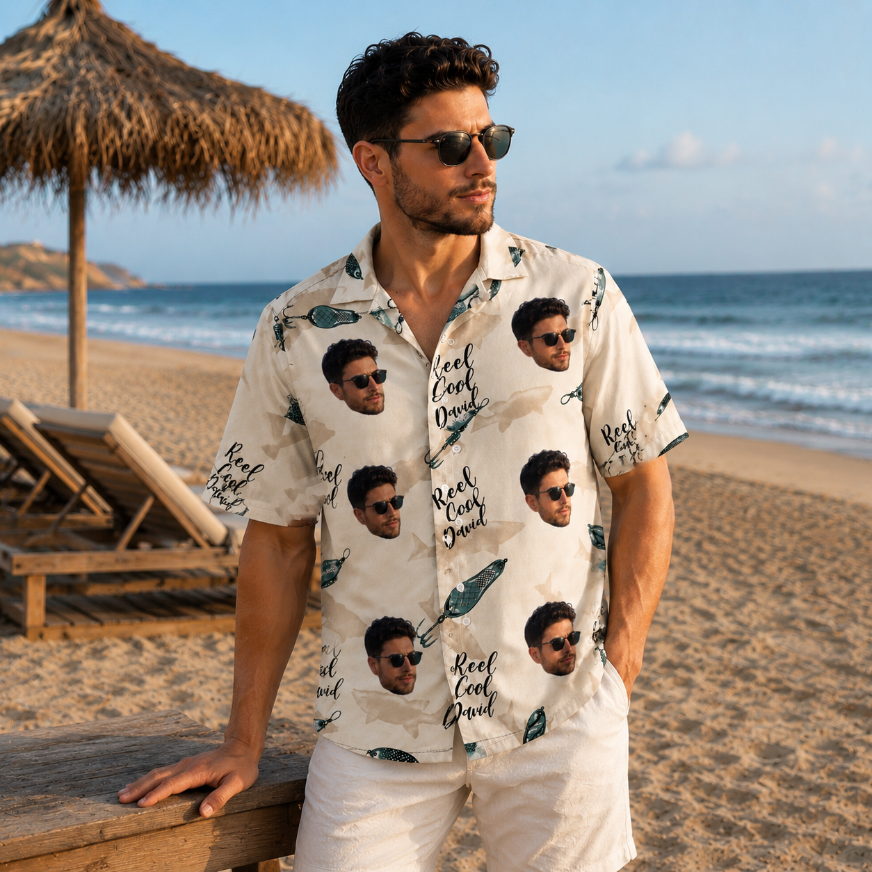 Custom Name Reel Cool Hawaiian Shirt - Custom Face Hawaiian Shirt, Personalized Fishing Shirt for Men