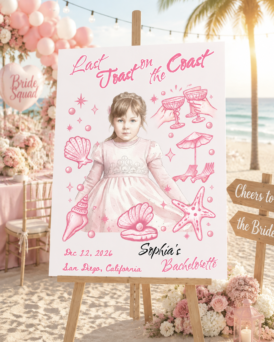Custom Coastal Bachelorette Welcome Sign - Last Toast On The Coast Photo Board & Beach Bach Party Decor