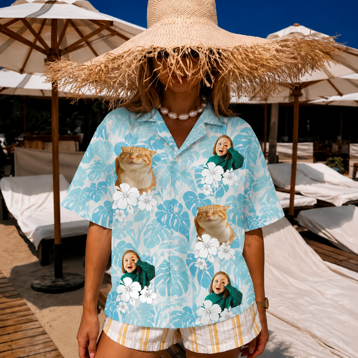 Custom Pet and Human Photo Hawaiian Shirt, Personalized Dog Cat Aloha Shirt, Tropical Family Friends Vacation Shirt, Animal Lover Gift, Beach Outfit