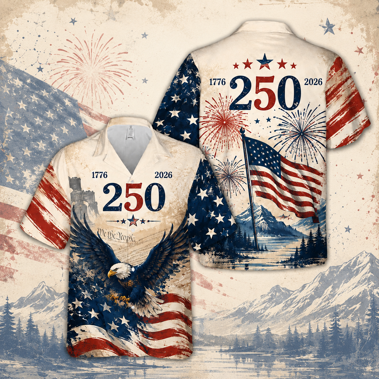 250 Years of Freedom Hawaiian Shirt – USA 250th Anniversary Eagle Patriotic 1776–2026 Button-Up Shirt
