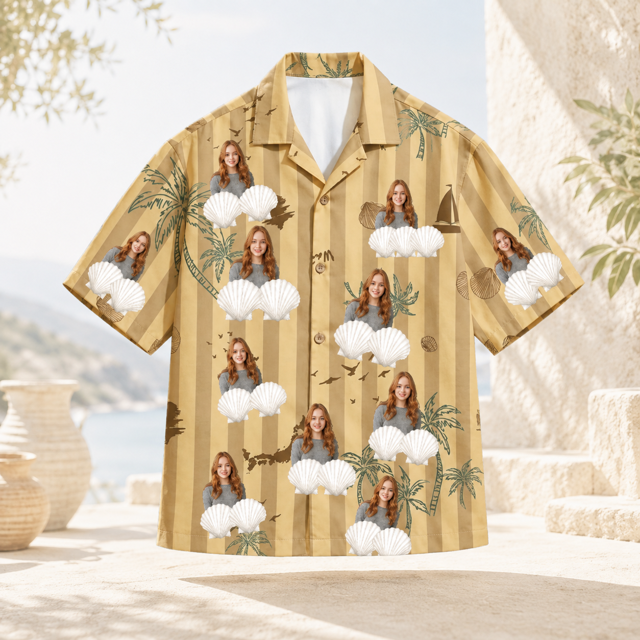 Personalized Custom Face Hawaiian Shirt Seashell Tropical Beach Vacation Gift