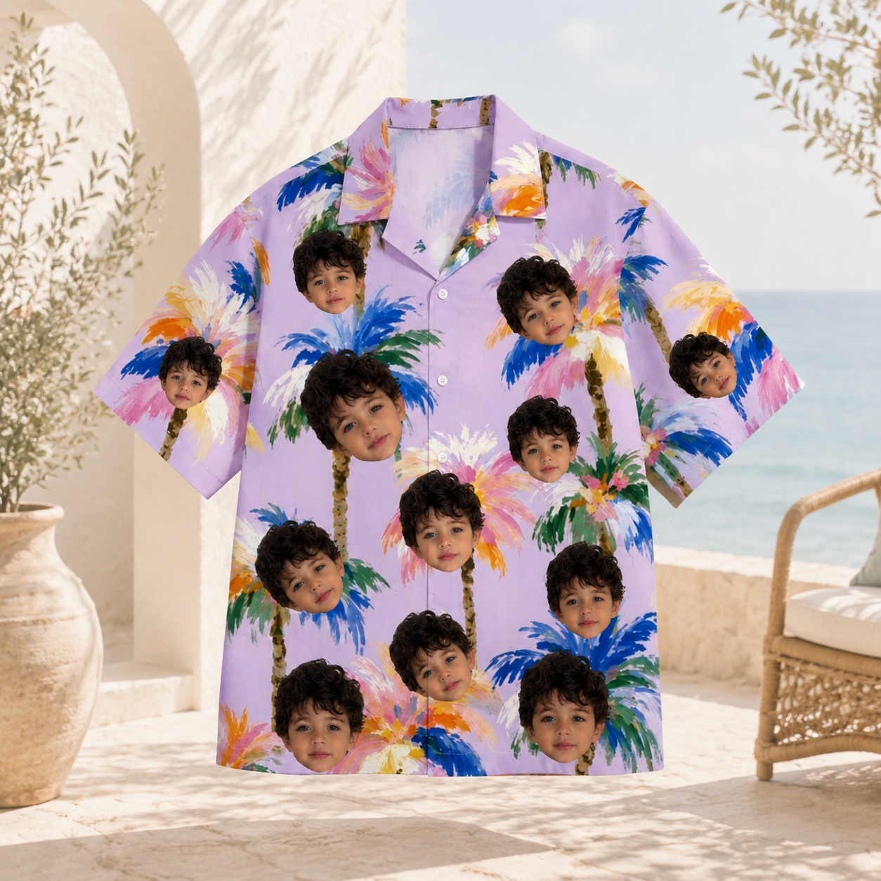 Personalized Custom Face Hawaiian Shirt Human Pet Tropical Palm Tree Vacation Gift