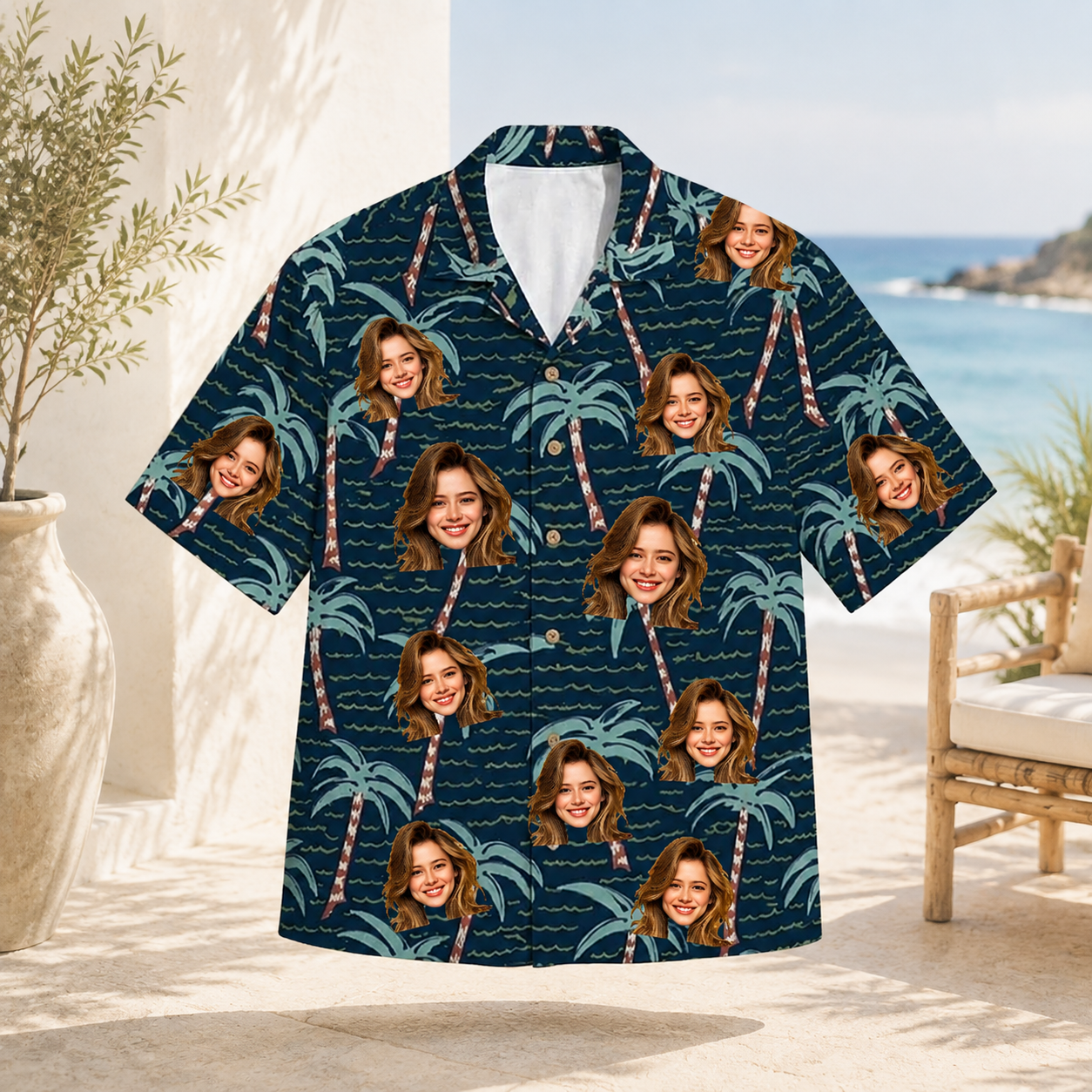 Personalized Custom Face Hawaiian Shirt Cowboy Hat Tropical Beach Vacation Gift
