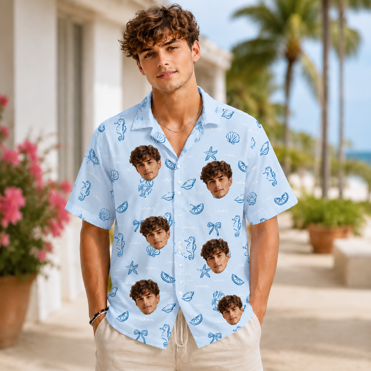 Seahorse Seashell Hawaiian Shirt - Custom Face Hawaiian Shirt, Personalized Photo Shirt