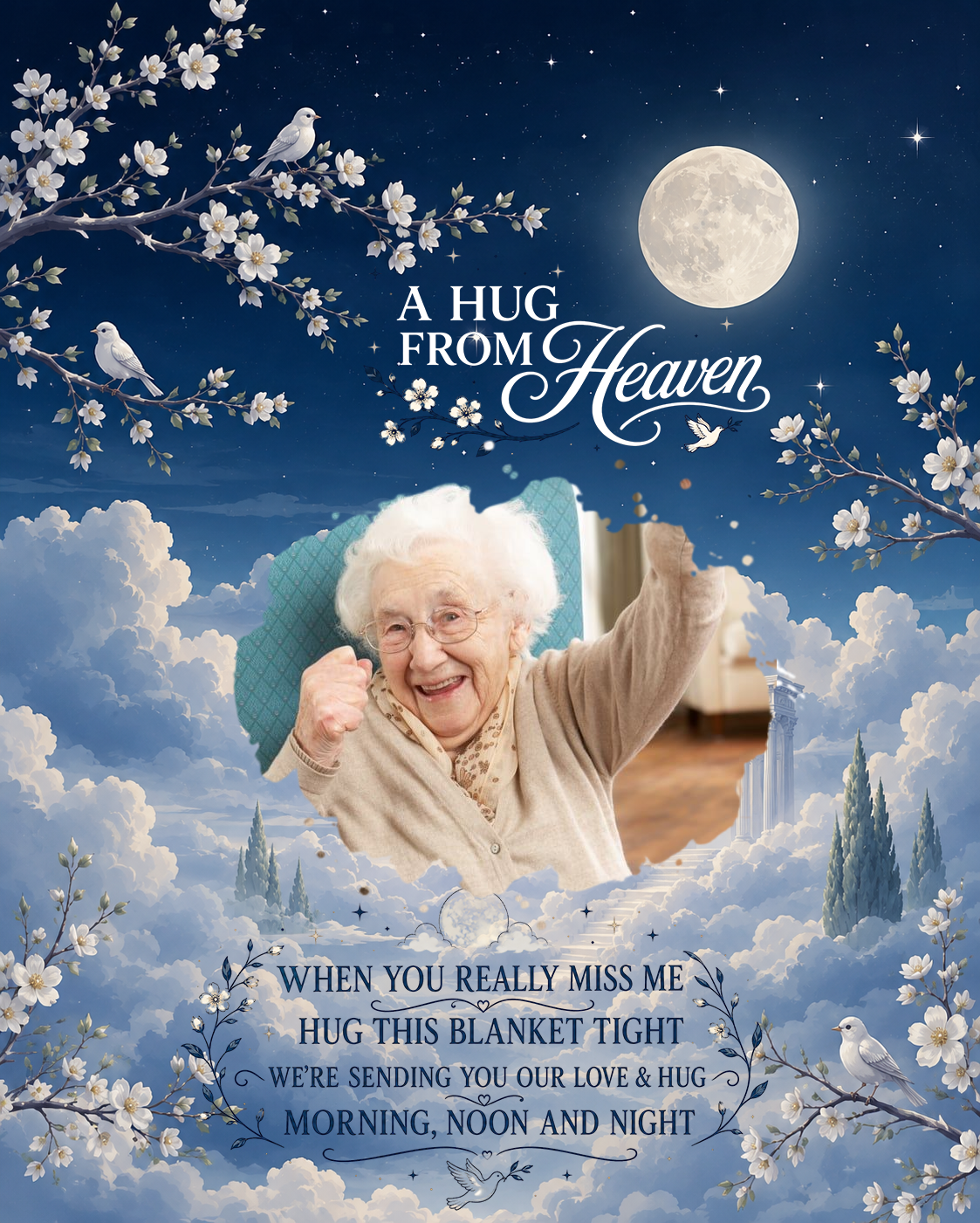 Custom Photo A Hug From Heaven | Memorial Sympathy Personalized Gift for Family Members, Grandpa, Dad | Blanket