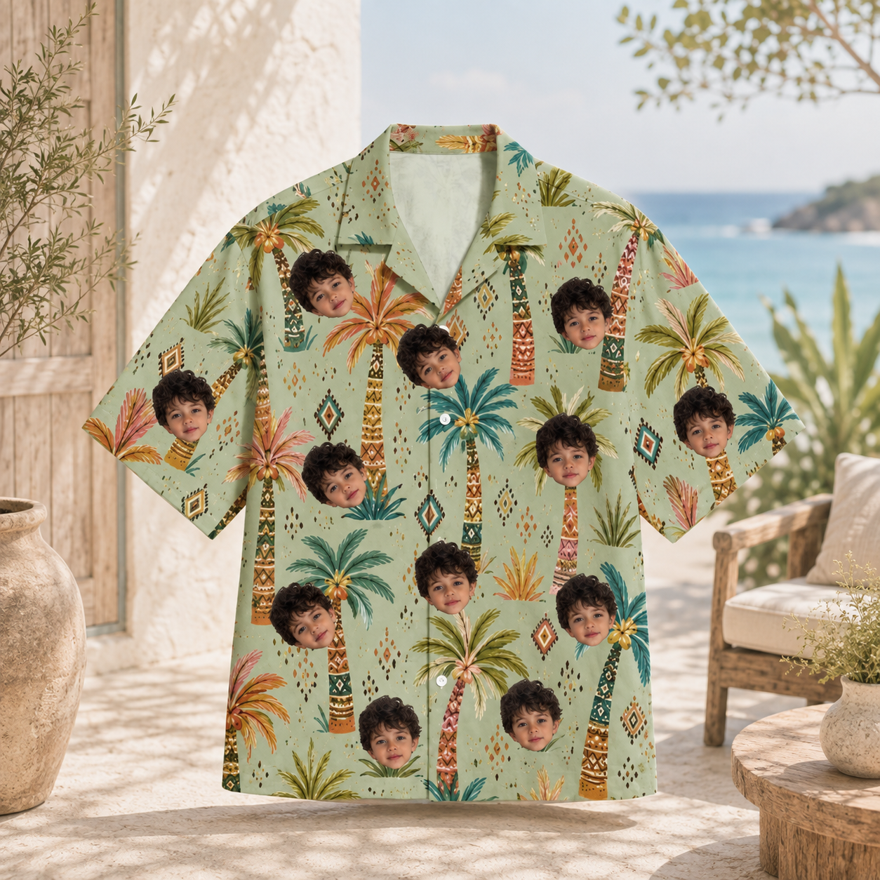 Personalized Custom Face Hawaiian Shirt Palm Tree Tribal Tropical Vacation Gift