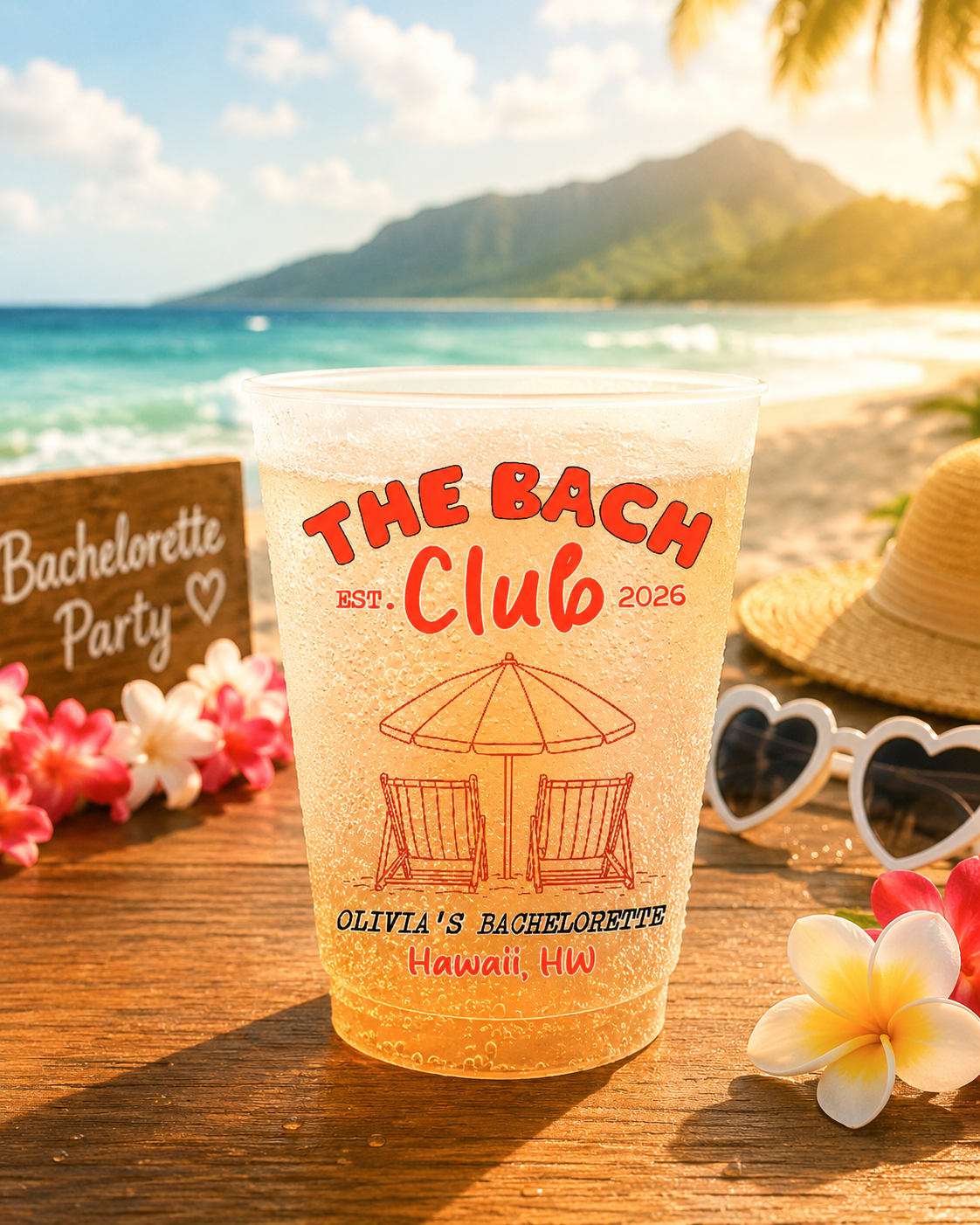 The Bach Club Beach Bachelorette Frosted Cups, Personalized Coastal Party Cups