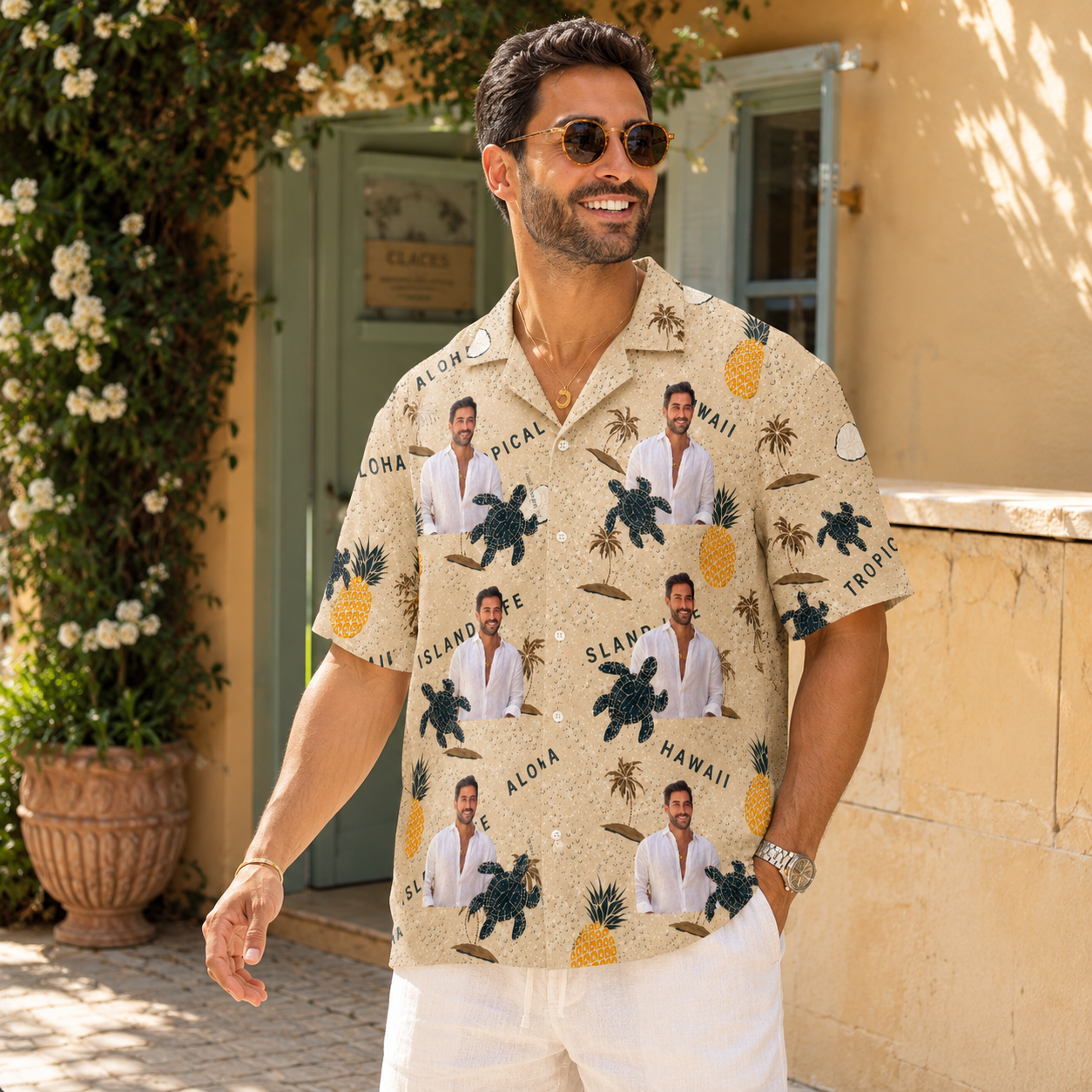 Tropical Island Vacation Shirt - Custom Portrait Aloha Shirt, Personalized Tropical Beach Shirt