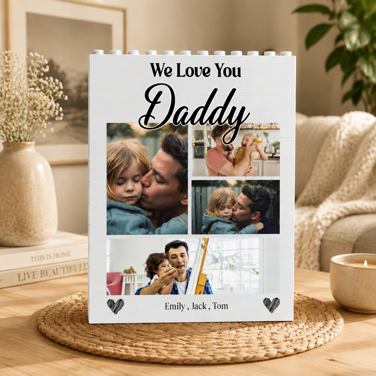 Custom Photo Collage Building Brick Block Daddy & Me Pencil Holder Keepsake Gift