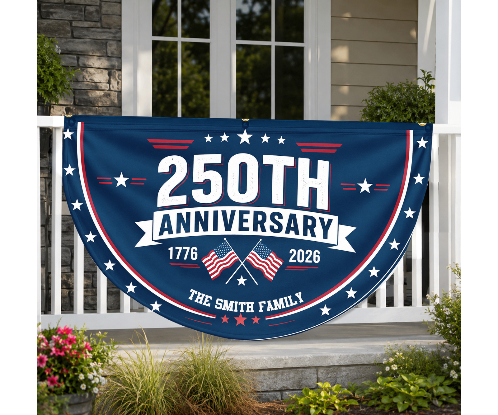 Custom Family Name 250th Anniversary 1776-2026 America Non-Pleated Fan Flag