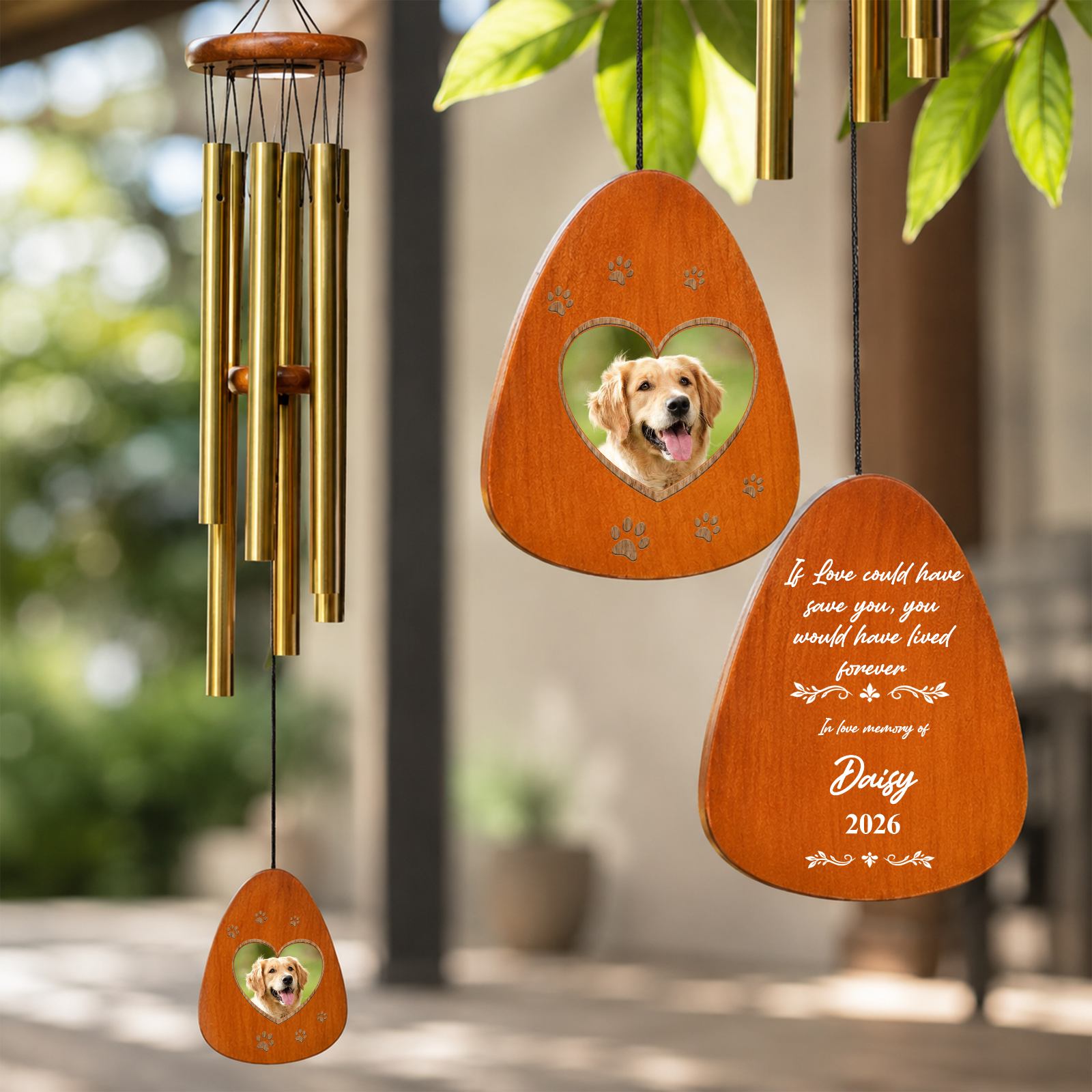 Custom Photo You Left Paw Prints On My Heart Memorial Wind Chimes