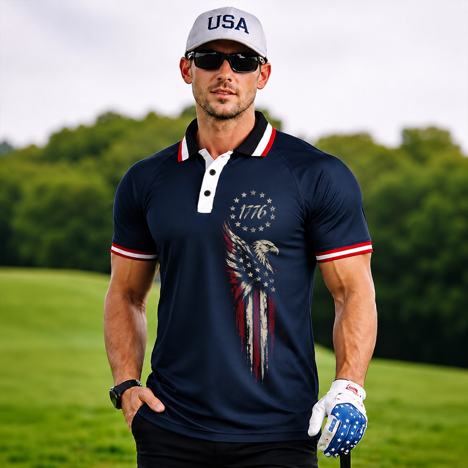250 Years USA Anniversary Polo Shirt, Patriotic 1776 Betsy Ross Flag Golf Polo, 4th of July / AOP Polo Shirt