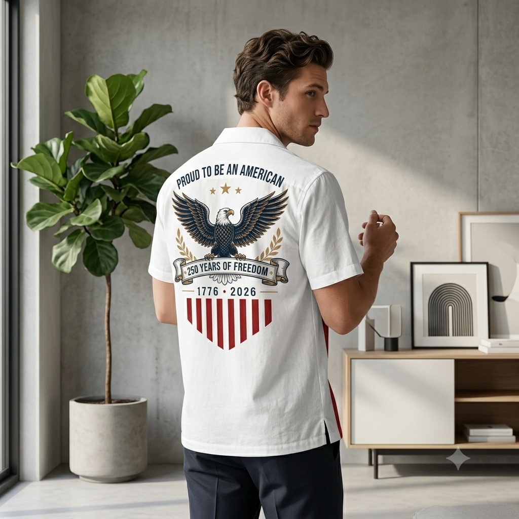 Vintage 250 Years American Flag Hawaiian Shirt, 1776 - 2026 Patriotic Eagle Shirt, USA Freedom AOP Hawaii Shirt / Adult