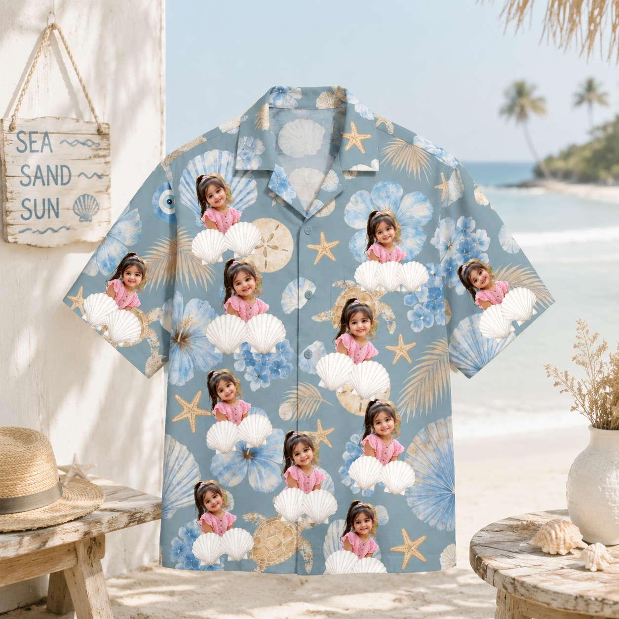 Personalized Custom Pet Hawaiian Shirt Seashell Ocean Tropical Beach Vacation Gift