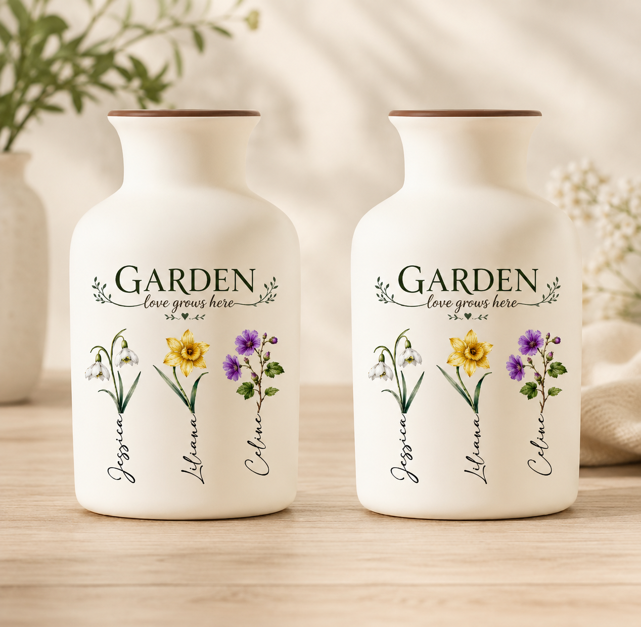 Grandma's Garden - Personalized Vase With Glass Birth Month Flowers