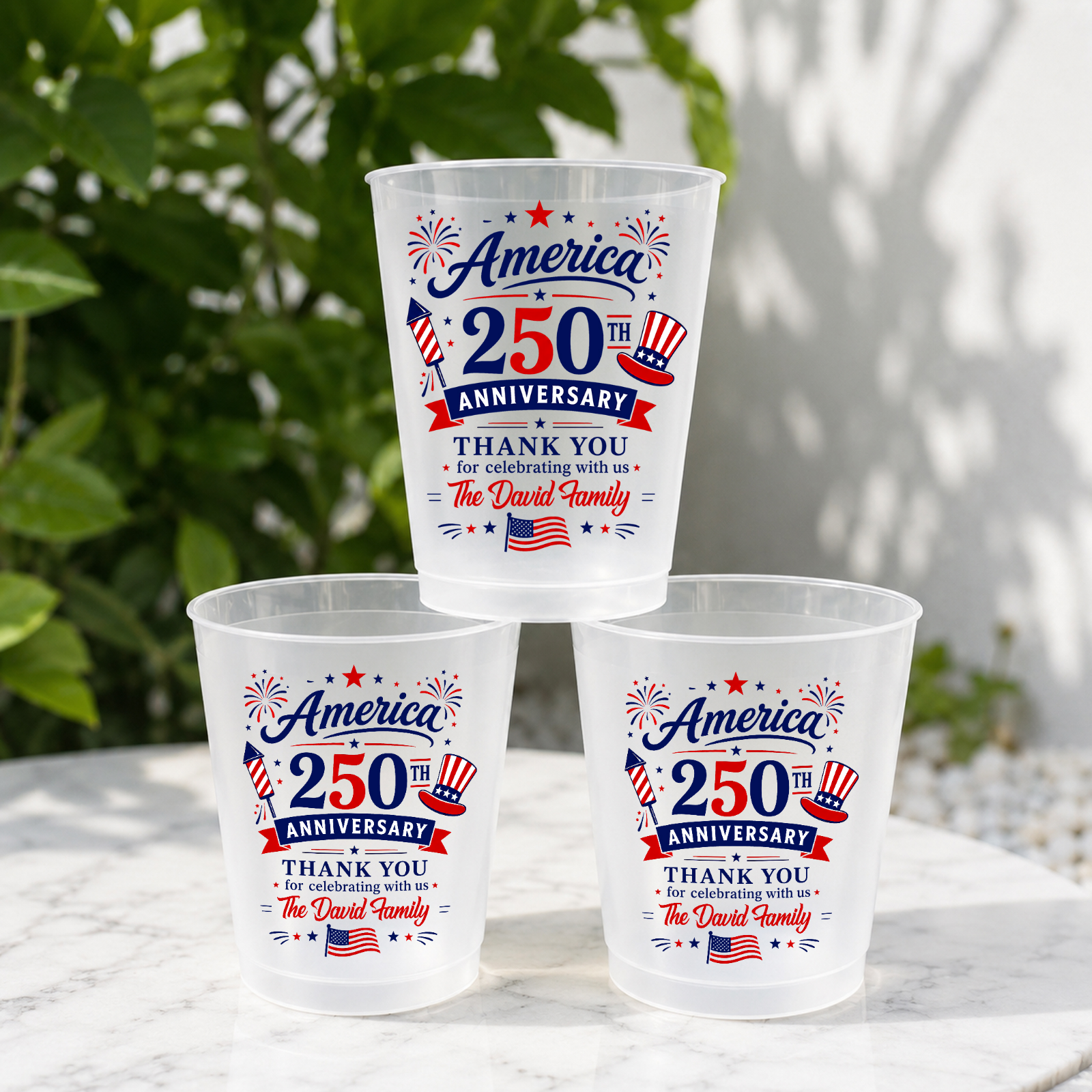America Anniversary Personalized Frosted Cups, Gift For Family Reunion