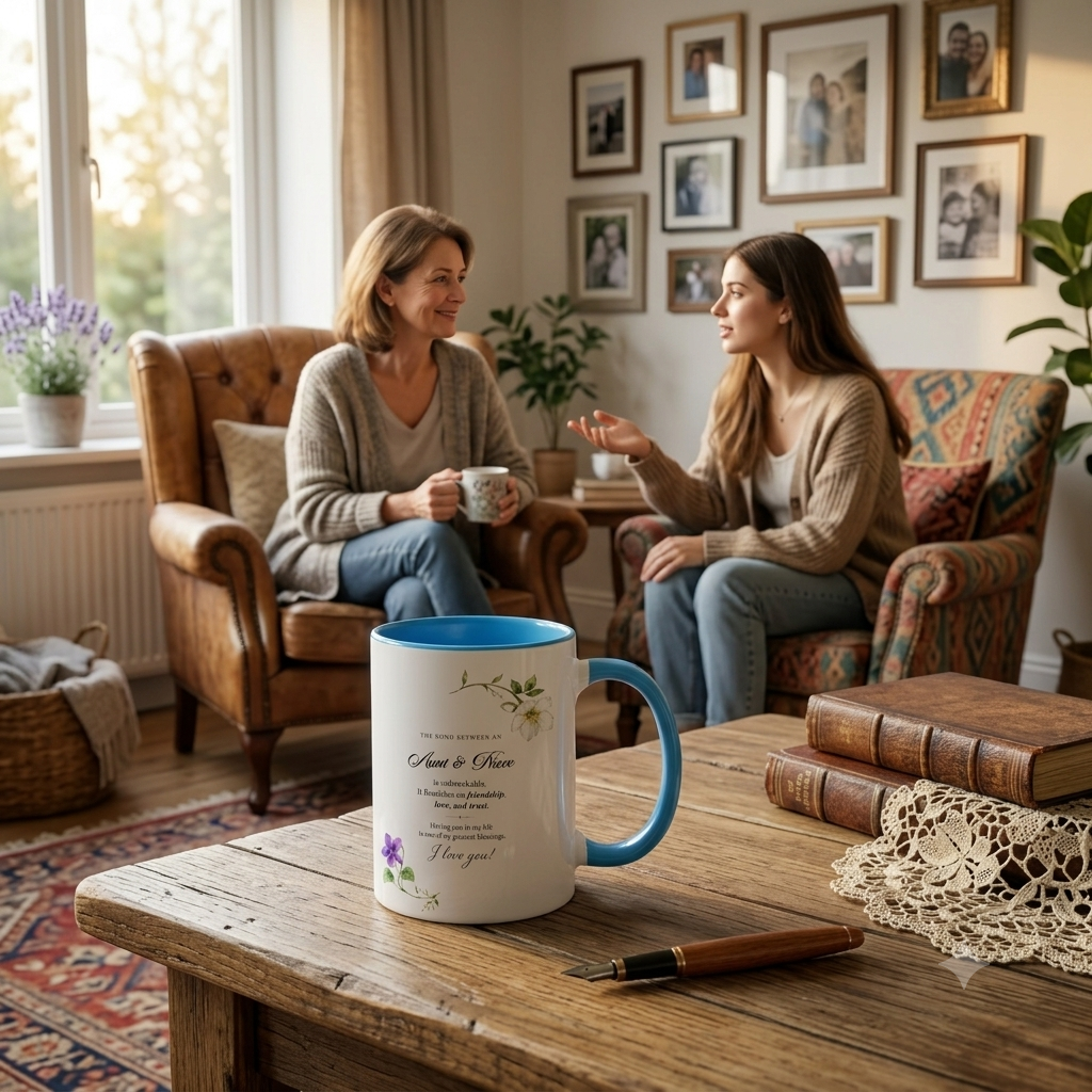 The Bond Between An Aunt & Niece, Flowers And Butterflies, Custom Accent Mug, Gift For Family