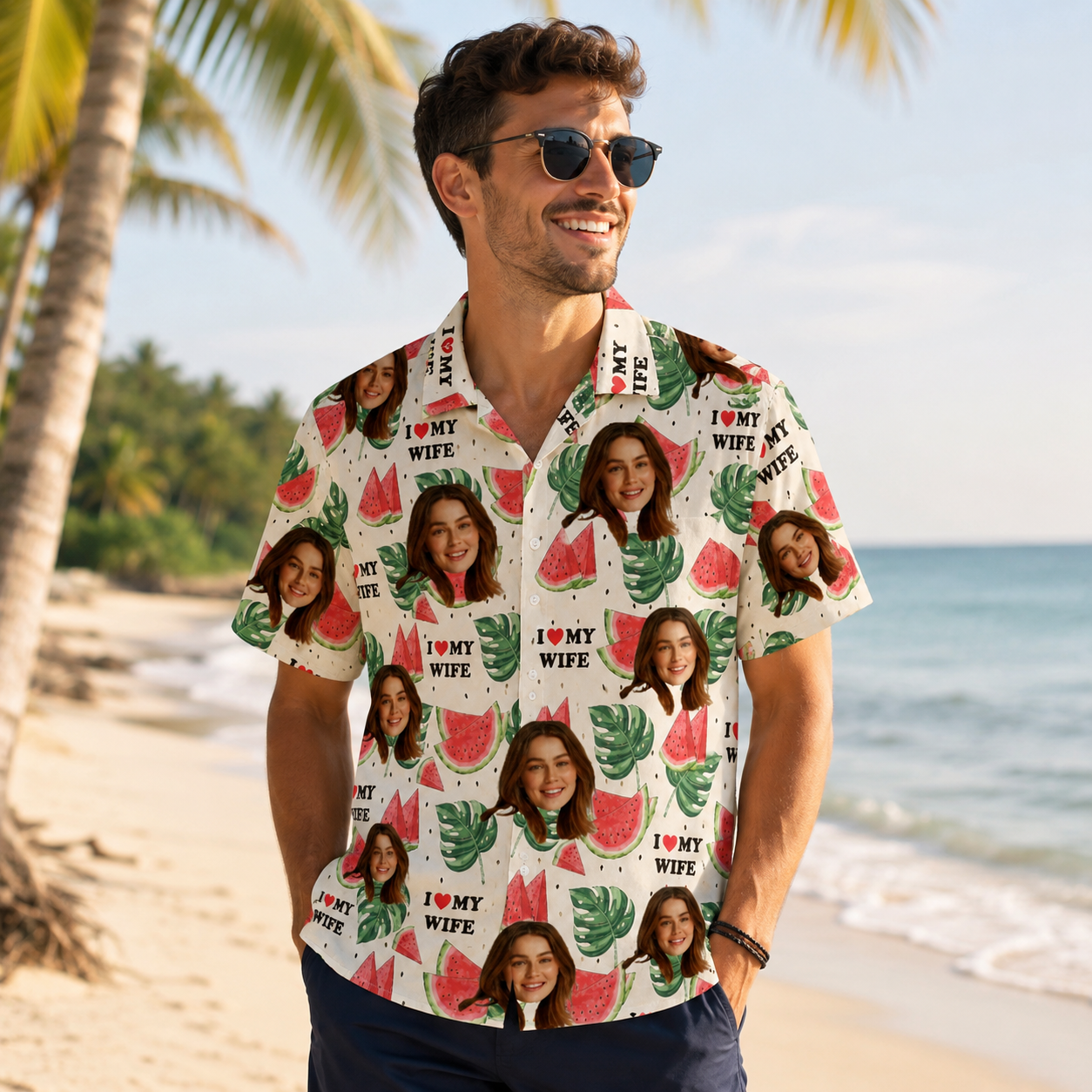Custom Face Wife Hawaiian Shirt Personalized I Love My Wife Tropical Vacation Shirt