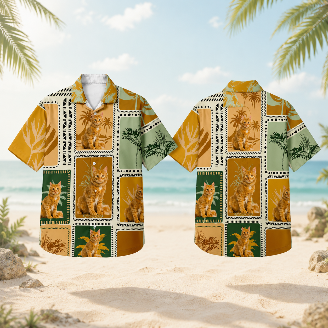 Retro Tropical Cat Hawaiian Shirt Custom Pet Portrait Personalized Vacation Shirt