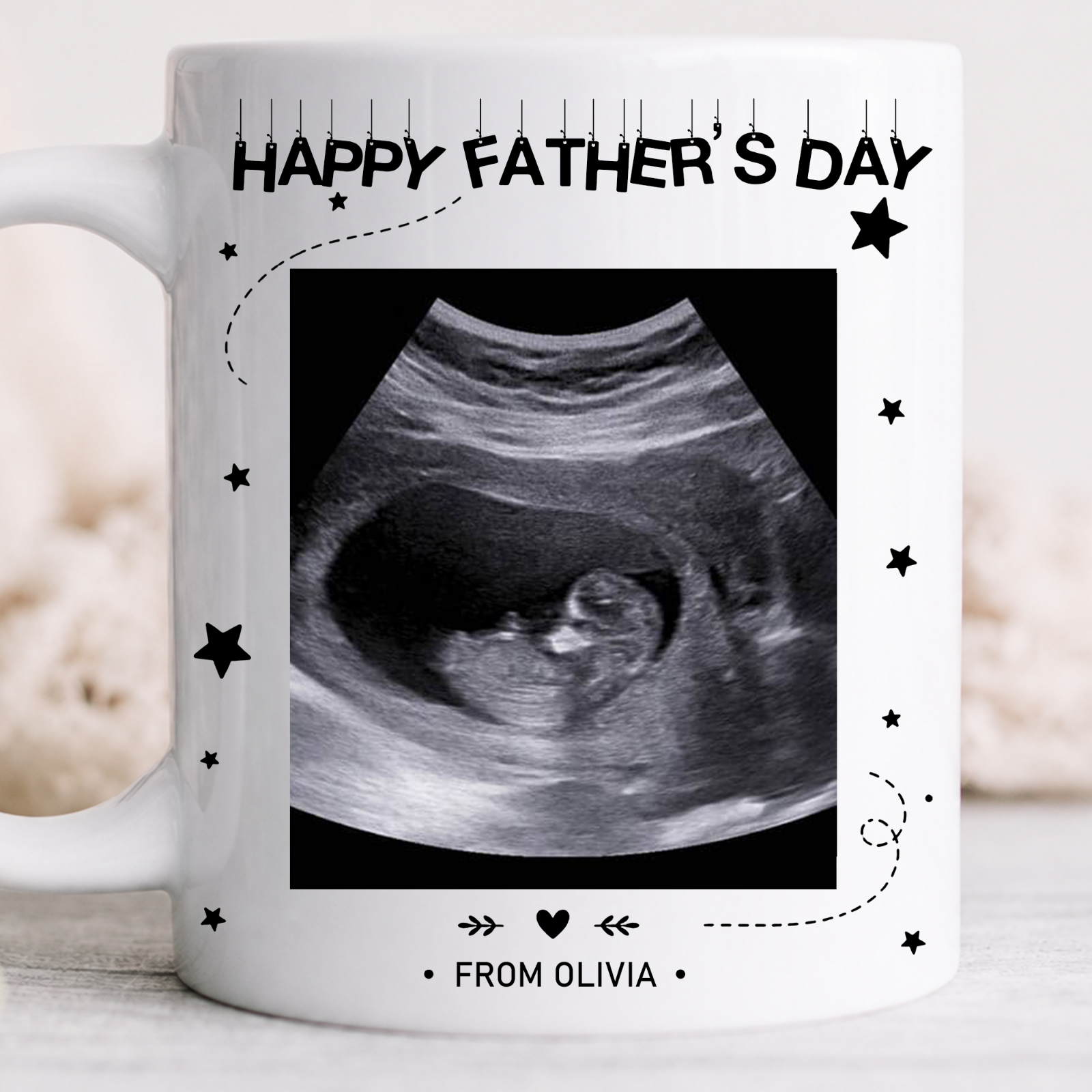 Custom Photo Happy Father's Day Baby Scan Mug - Gift For Father's Day
