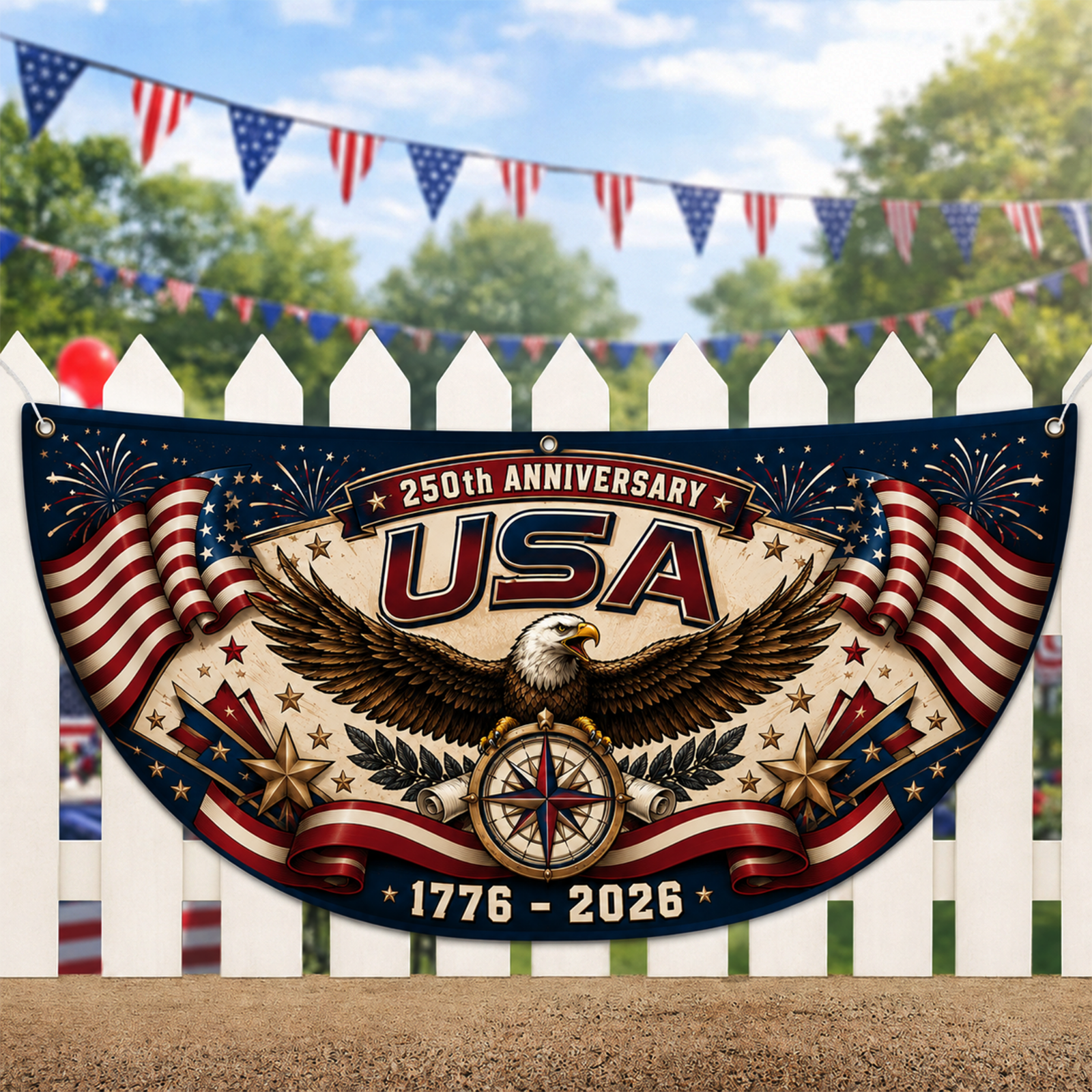 Personalized USA 250th Anniversary Semicircle Flag, Patriotic USA 1776–2026 Semiquincentennial Flag