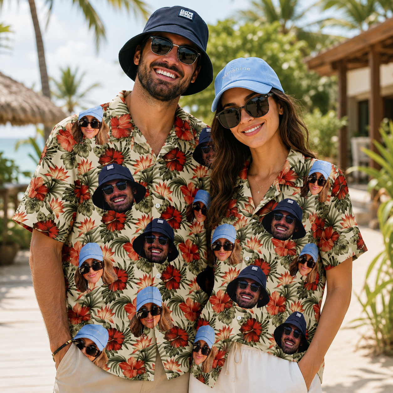Custom Face Hawaiian Shirt Personalized Photo Tropical Floral Vacation Shirt