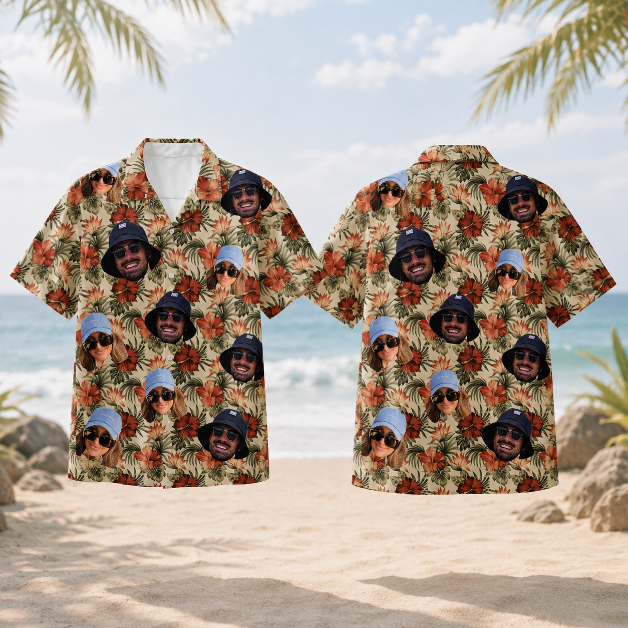 Custom Face Hawaiian Shirt Personalized Photo Tropical Floral Vacation Shirt