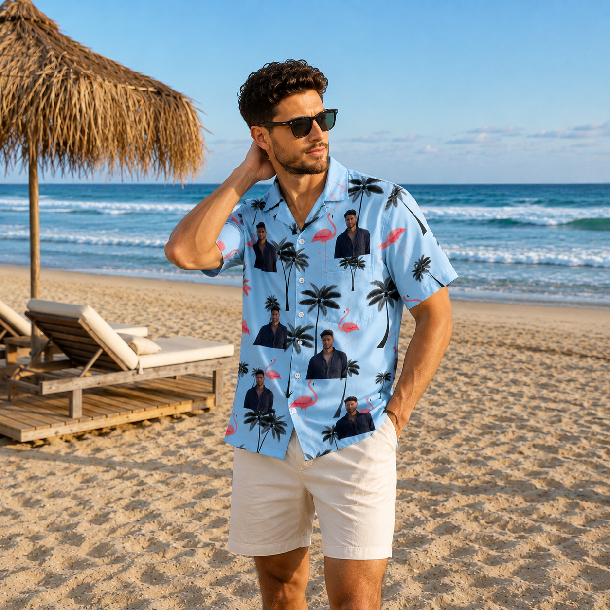 Flamingo Palm Tree Aloha Shirt - Custom Photo Hawaiian Shirt, Personalized Portrait Shirt
