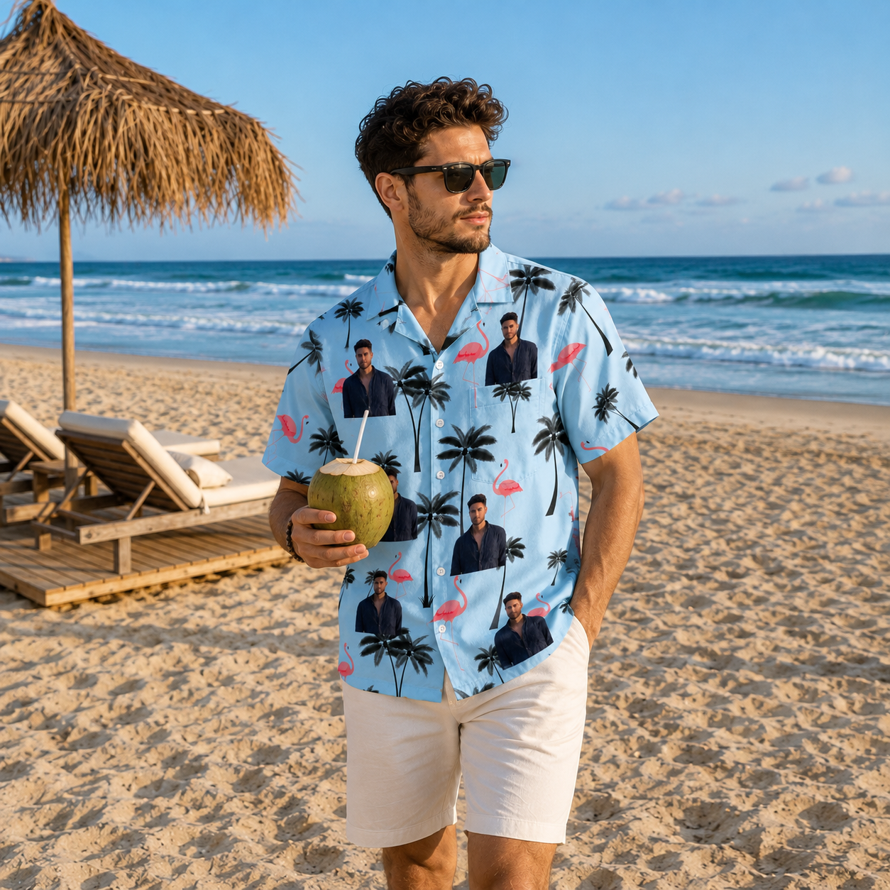 Flamingo Palm Tree Aloha Shirt - Custom Photo Hawaiian Shirt, Personalized Portrait Shirt