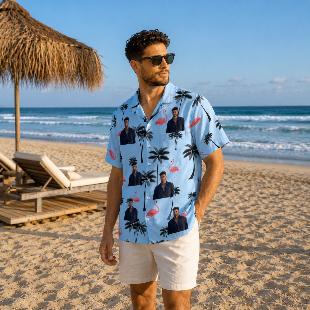 Flamingo Palm Tree Aloha Shirt - Custom Photo Hawaiian Shirt, Personalized Portrait Shirt