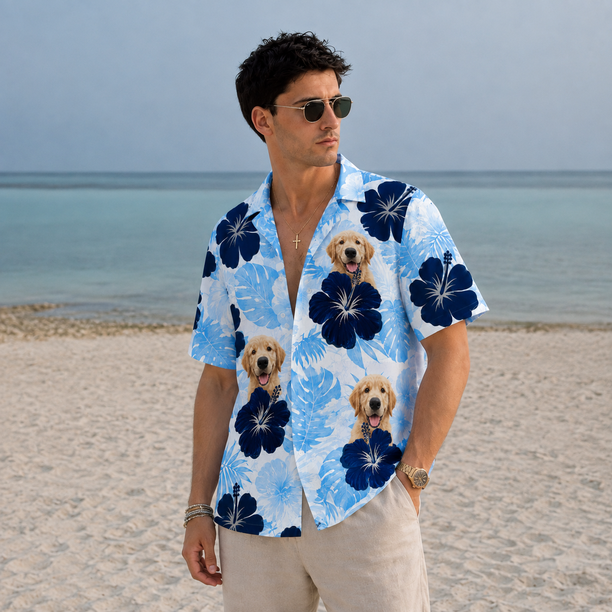 Blue Hibiscus Tropical Shirt - Personalized Pet Photo Shirt,  Pet Lover Gift