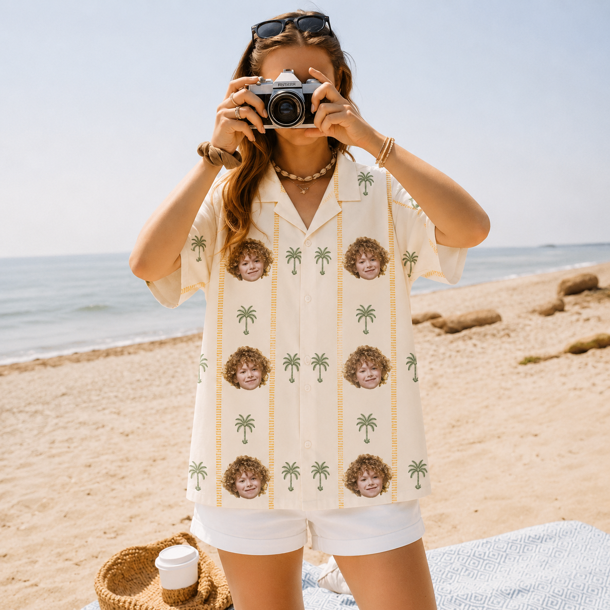 Custom Face and Name Hawaiian Shirt, Personalized Family Vacation Aloha Shirt, Matching Friends Palm Tree Shirt - Group Trip Outfit