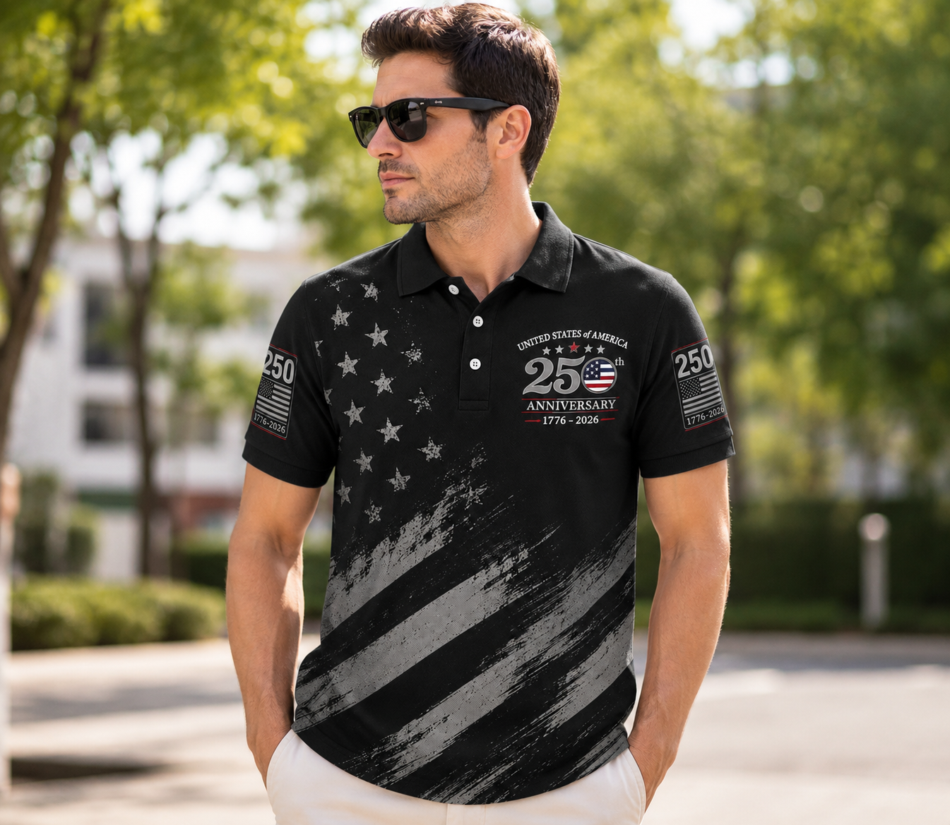 USA 250th Anniversary Patriotic Golf Polo Shirt, America 250 Years Of Freedom AOP Polo Shirt, S