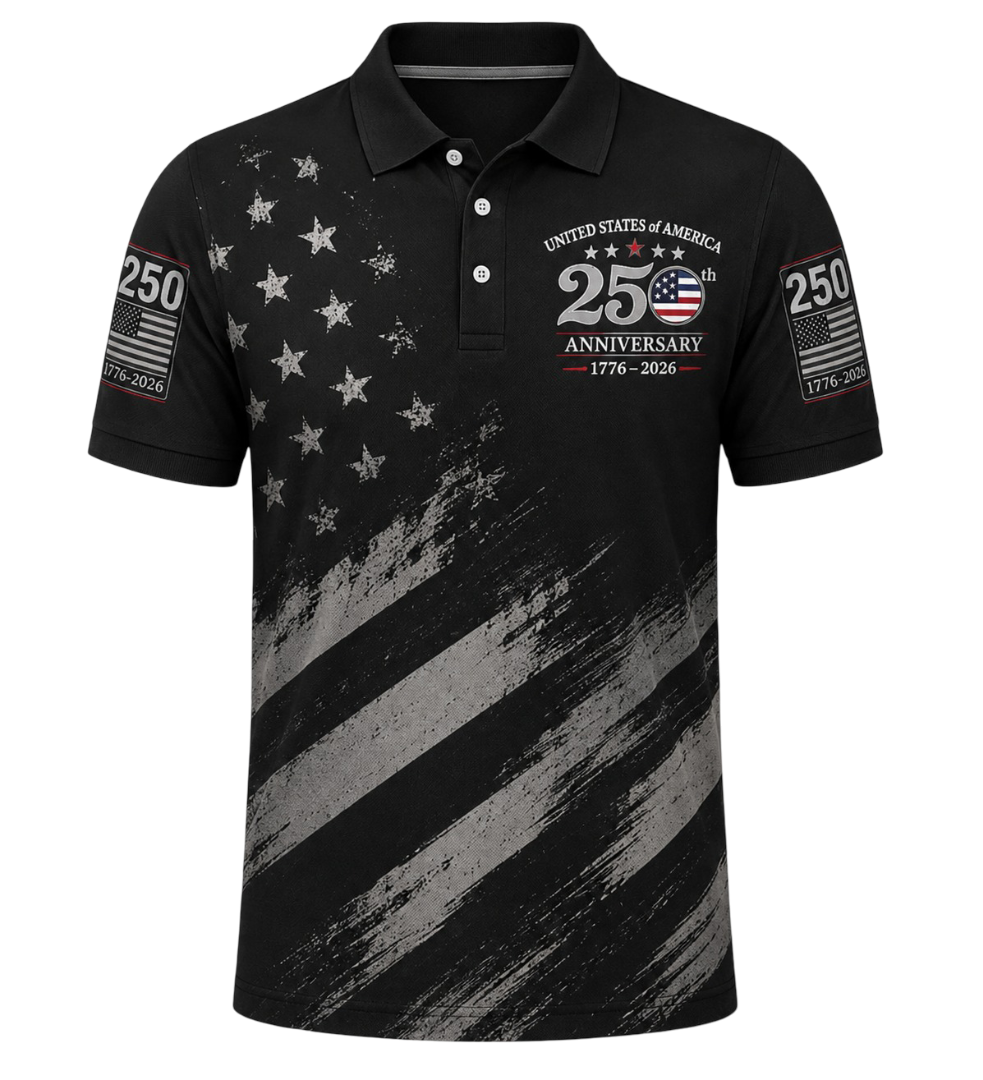 USA 250th Anniversary Patriotic Golf Polo Shirt, America 250 Years Of Freedom AOP Polo Shirt, S