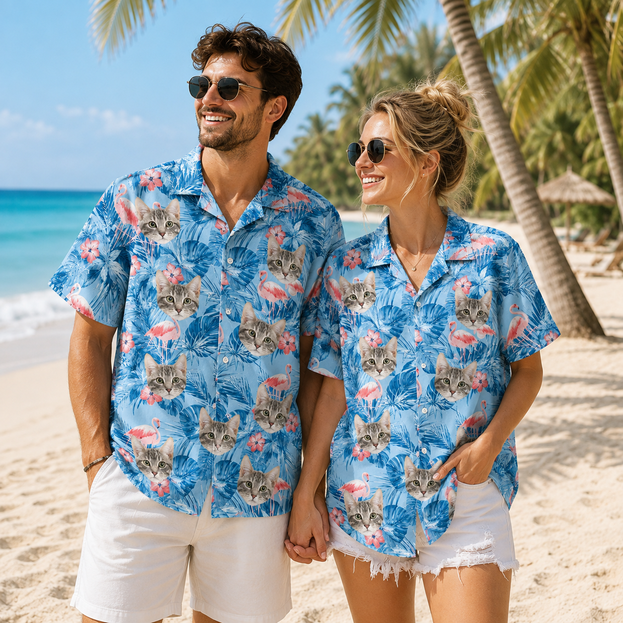 Personalized Custom Pet Face Hawaiian Shirt Flamingo Tropical Beach Vacation Gift