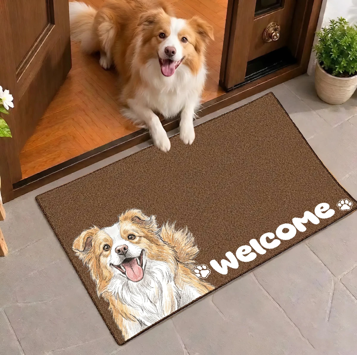 Custom Photo Colored Pencil Sketch Dog Cat Pet Welcome - Personalized Doormat
