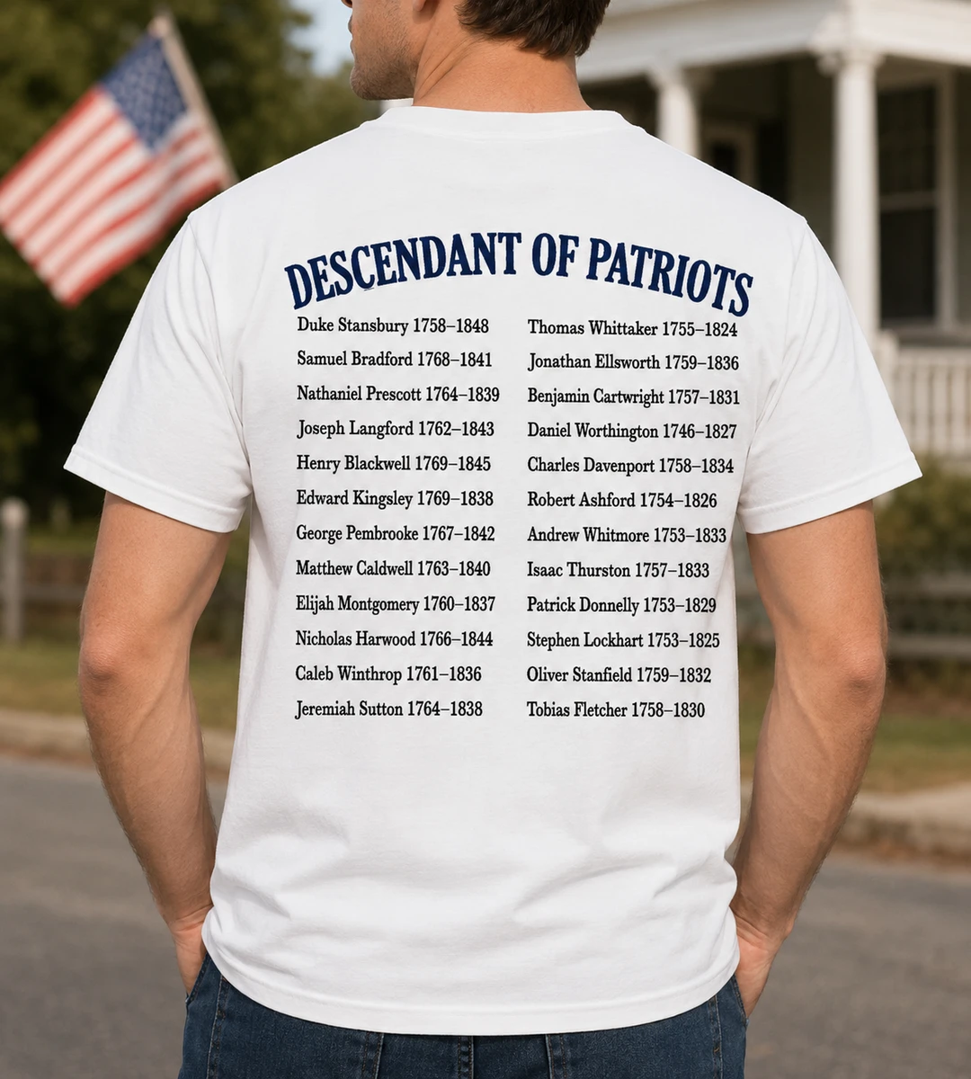 Descendant of Patriots Front & Back Shirt, Custom Name 250 Years USA Shirt, Patriotic 1776 - 2026 Tee, Basic Tee / Sand