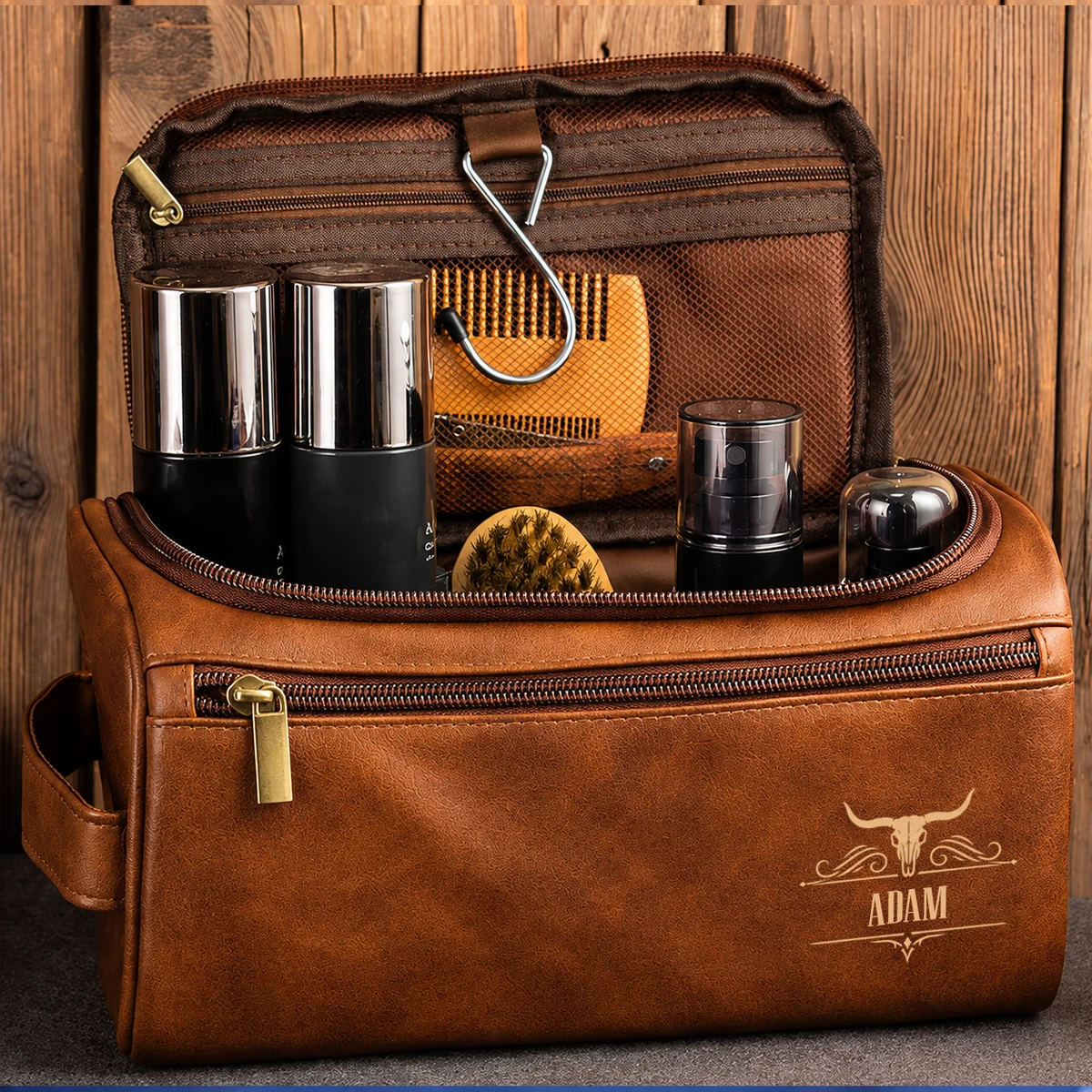 Vintage Monogram - Personalized Leather Toiletry Bag